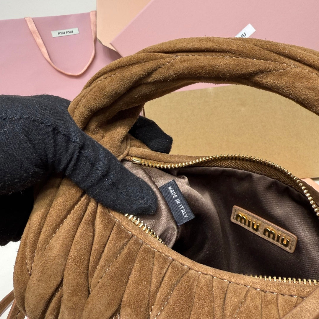 Miu Miu Wander Matelassé Hobo Bag – Taupe Brown