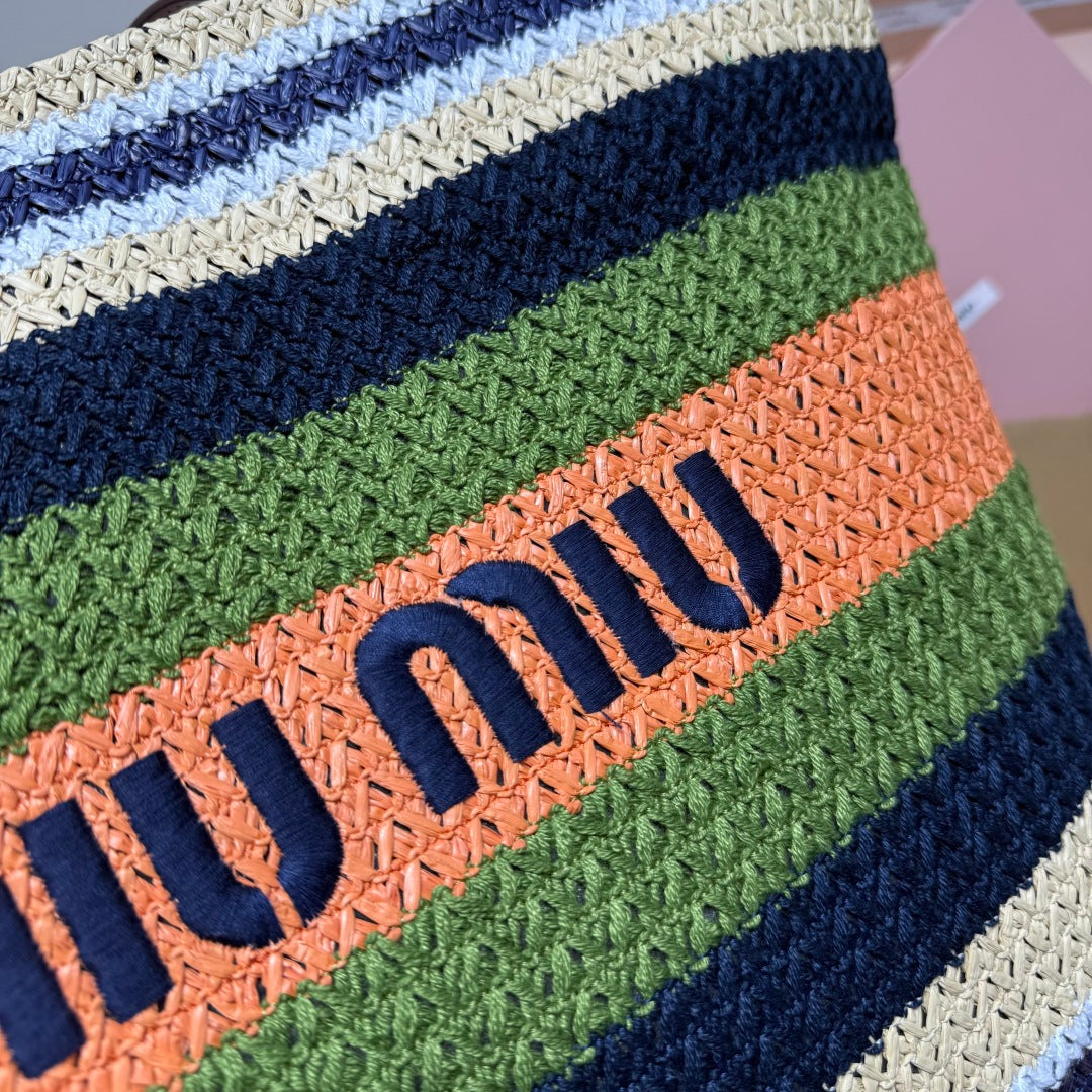 Miu Miu Striped Woven Tote Bag – Green & Orange