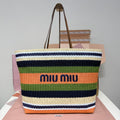 Miu Miu Striped Woven Tote Bag – Green & Orange