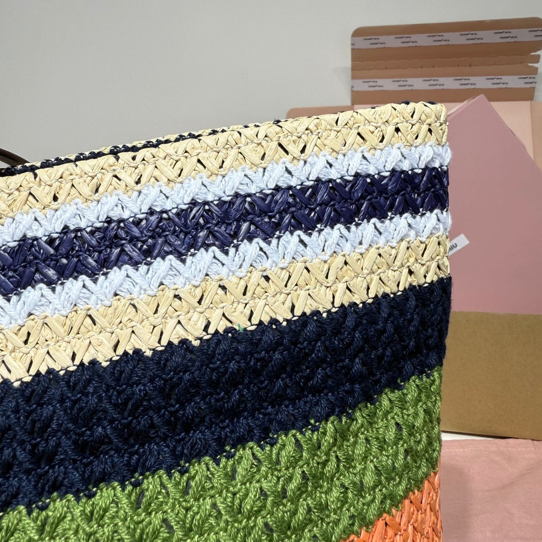 Miu Miu Striped Woven Tote Bag – Green & Orange