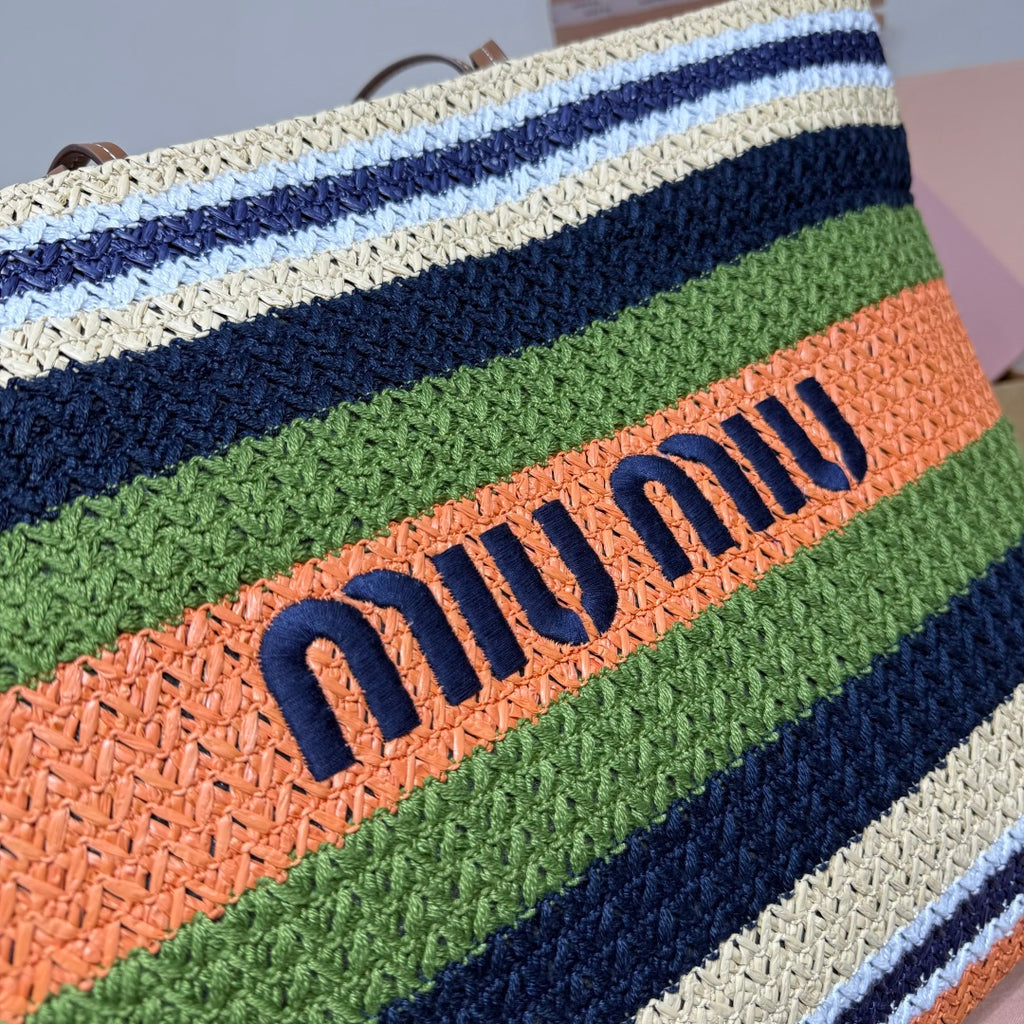 Miu Miu Striped Woven Tote Bag – Green & Orange
