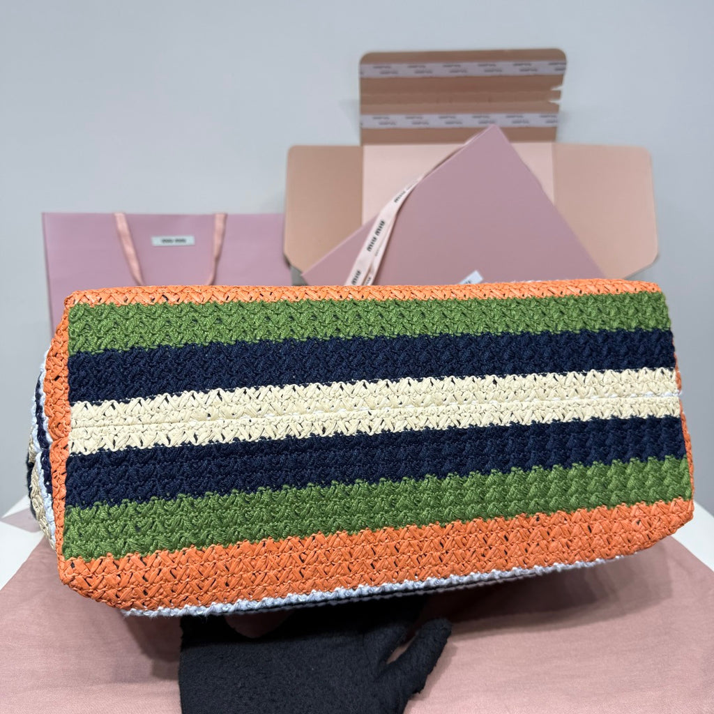 Miu Miu Striped Woven Tote Bag – Green & Orange