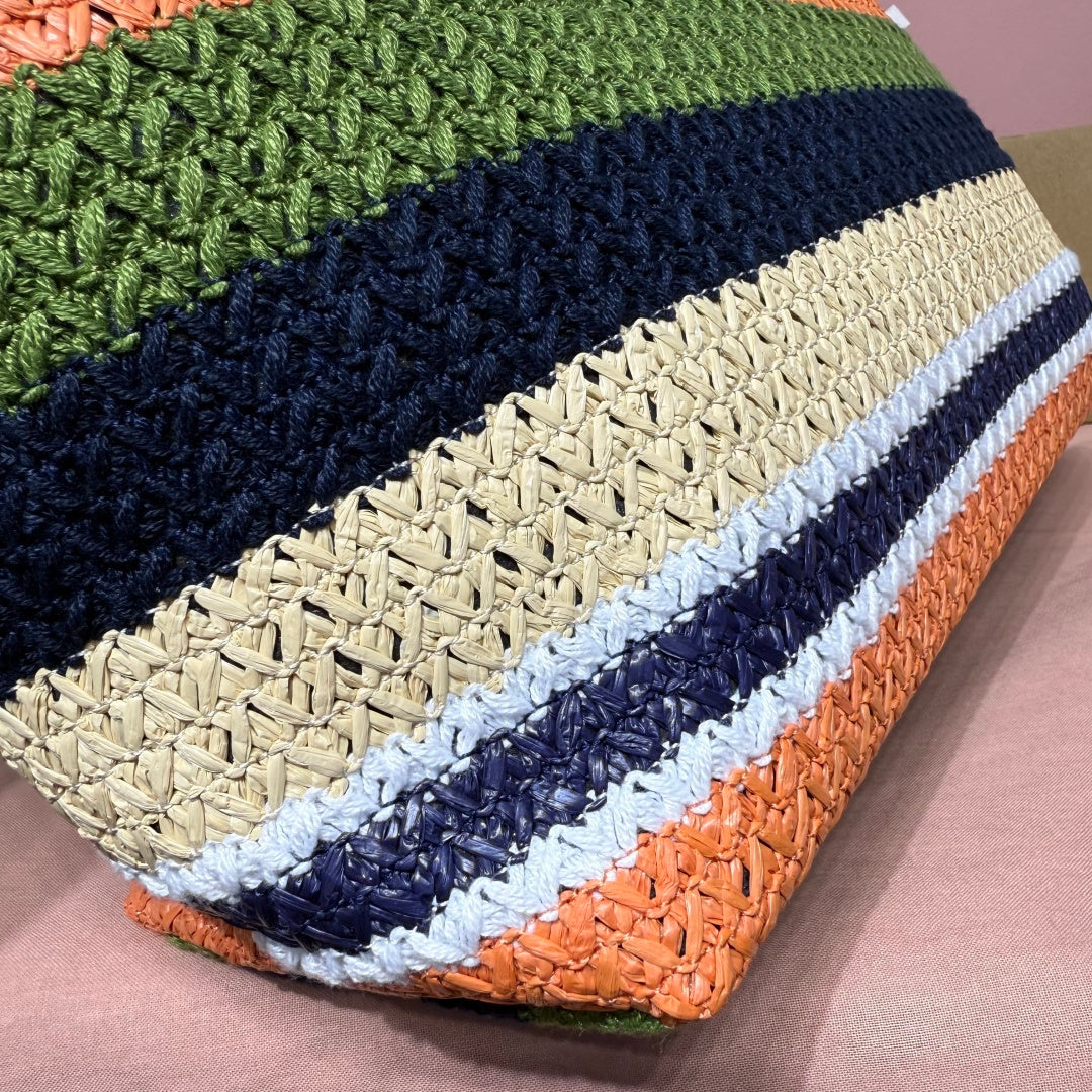 Miu Miu Striped Woven Tote Bag – Green & Orange