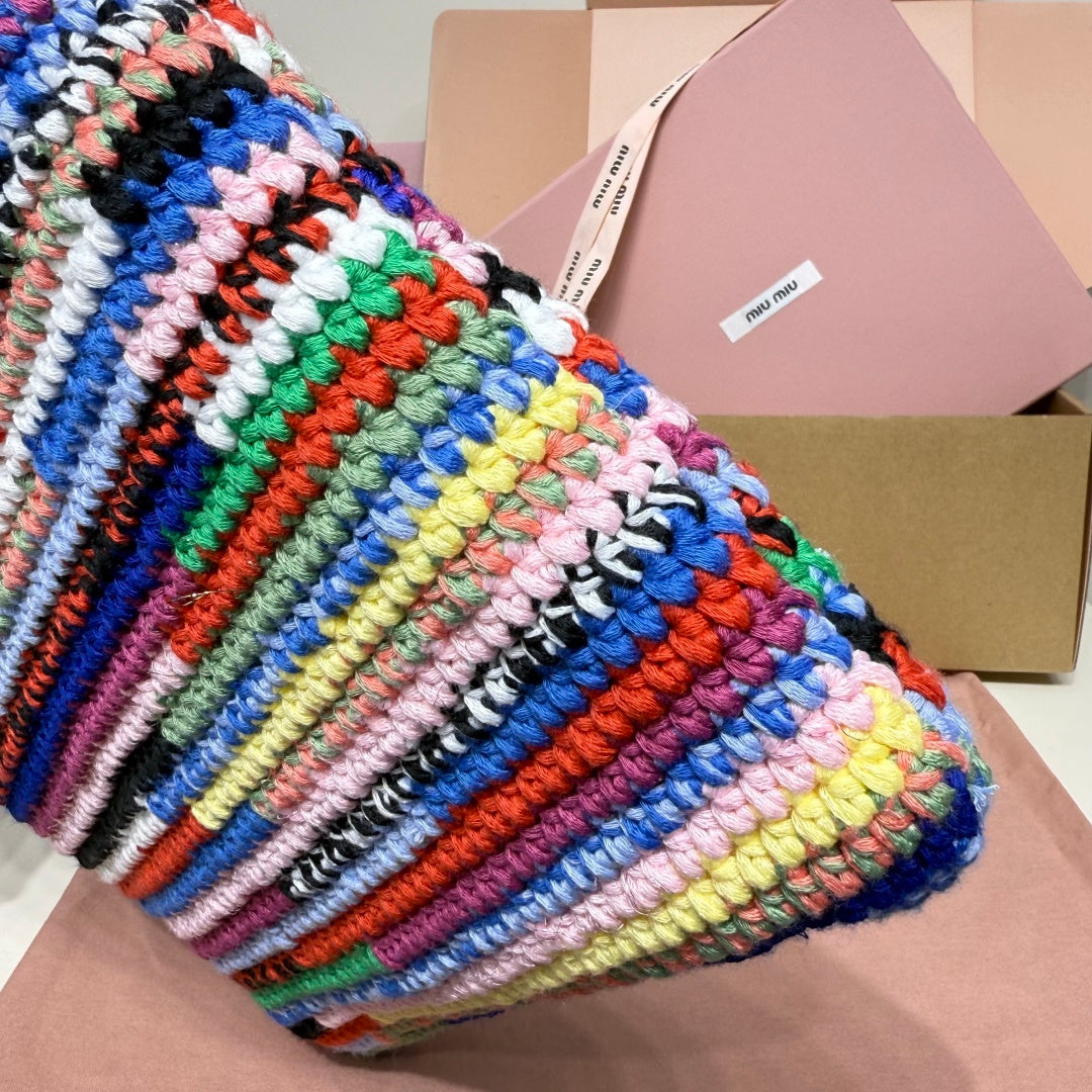 Miu Miu Multicolor Woven Vertical Tote Bag – Rainbow