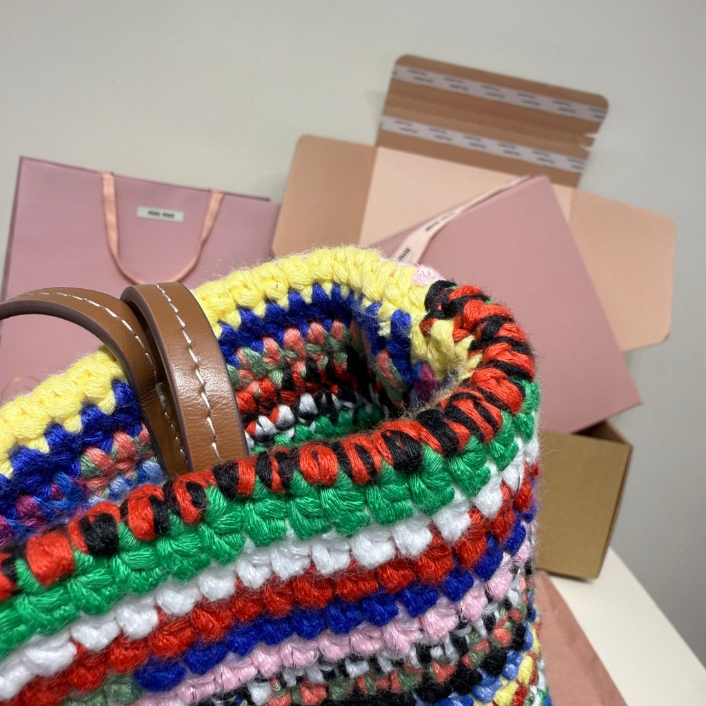 Miu Miu Multicolor Woven Vertical Tote Bag – Rainbow