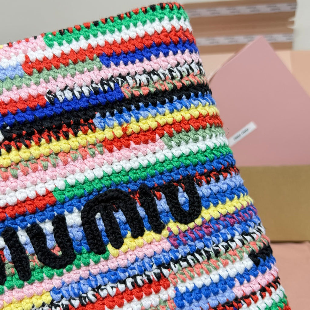 Miu Miu Multicolor Woven Vertical Tote Bag – Rainbow