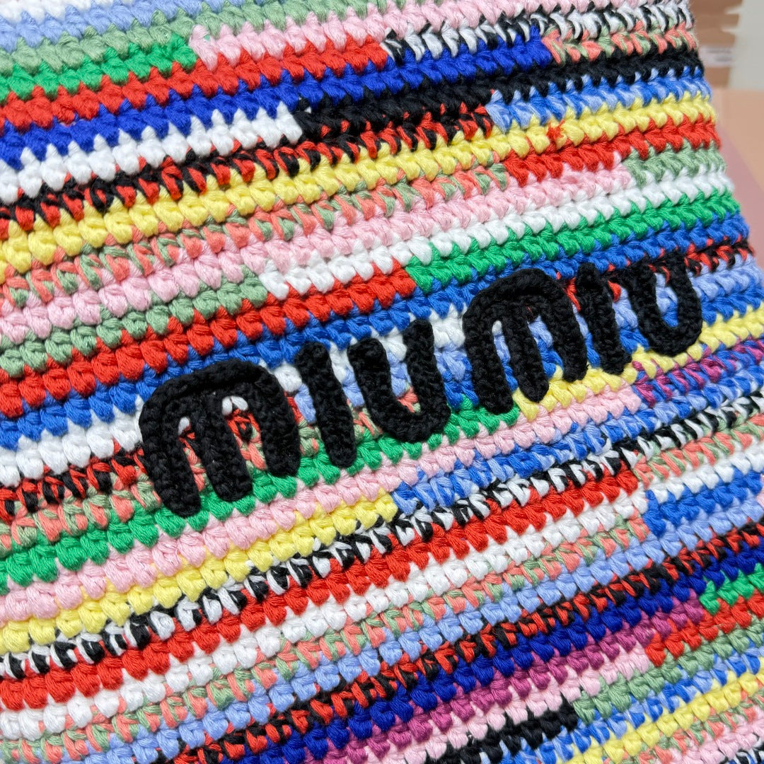 Miu Miu Multicolor Woven Vertical Tote Bag – Rainbow