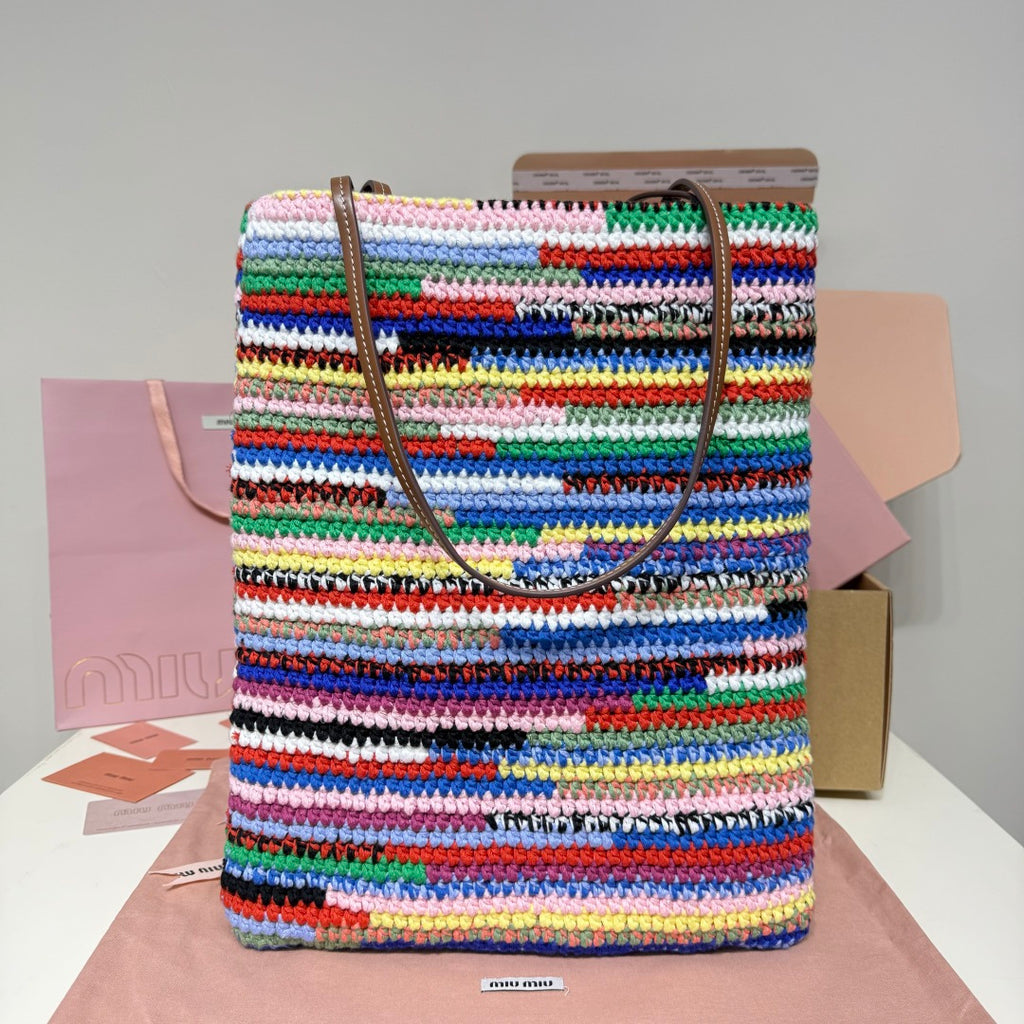 Miu Miu Multicolor Woven Vertical Tote Bag – Rainbow