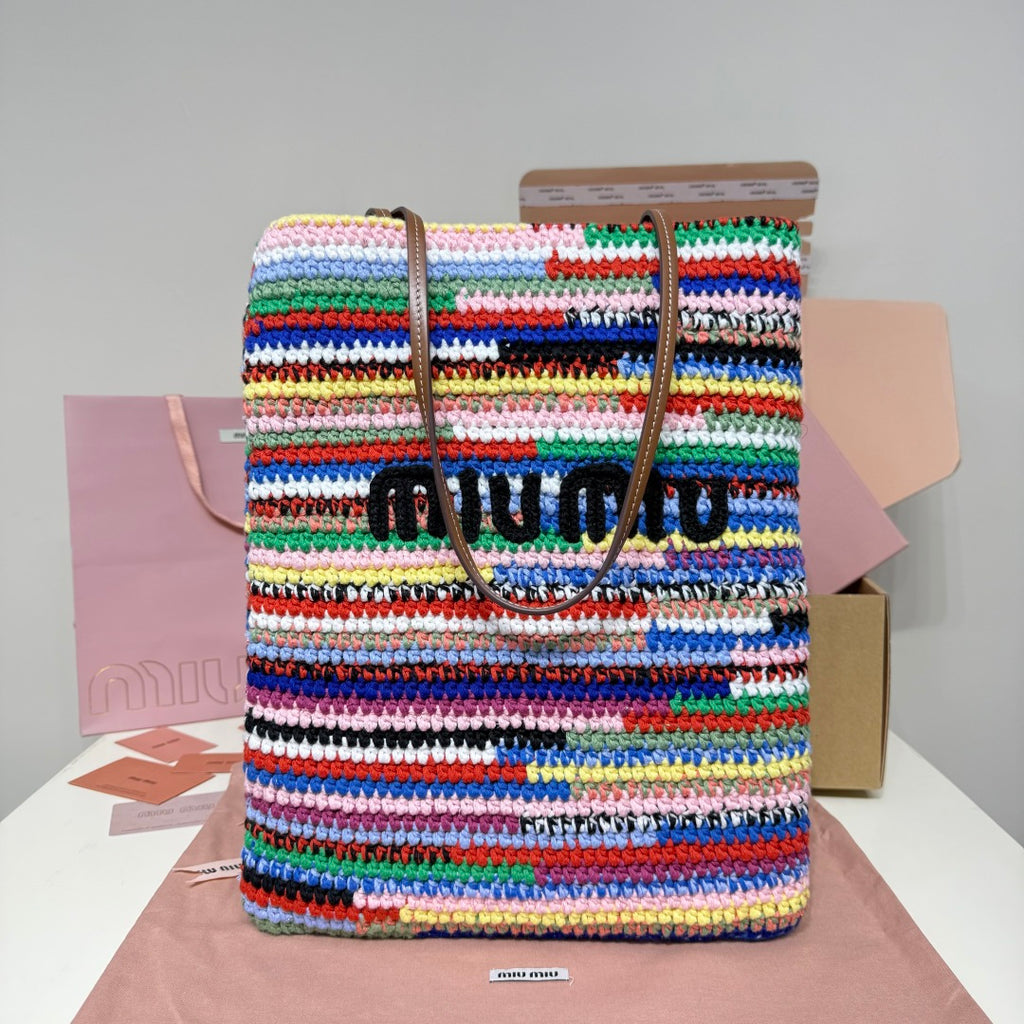 Miu Miu Multicolor Woven Vertical Tote Bag – Rainbow