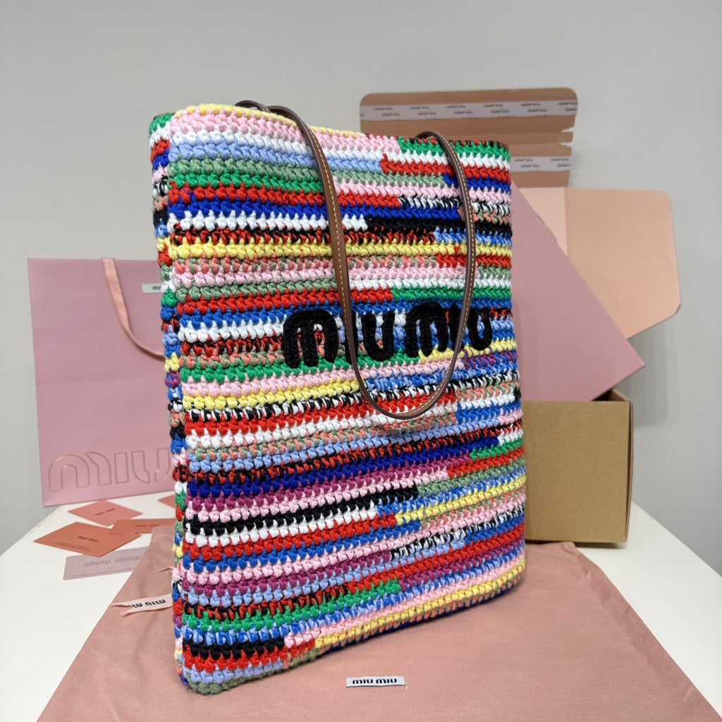 Miu Miu Multicolor Woven Vertical Tote Bag – Rainbow