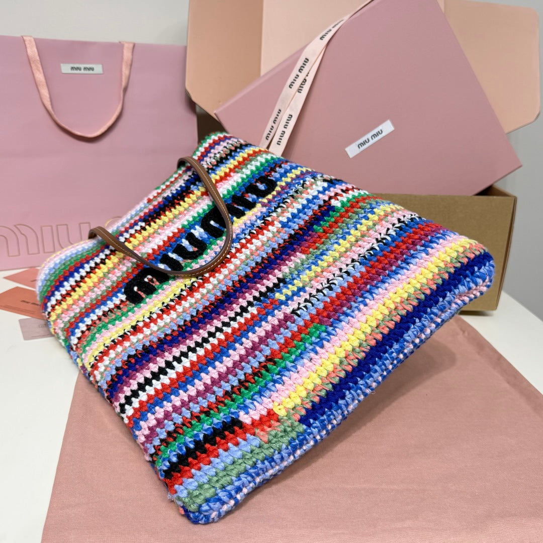 Miu Miu Multicolor Woven Vertical Tote Bag – Rainbow
