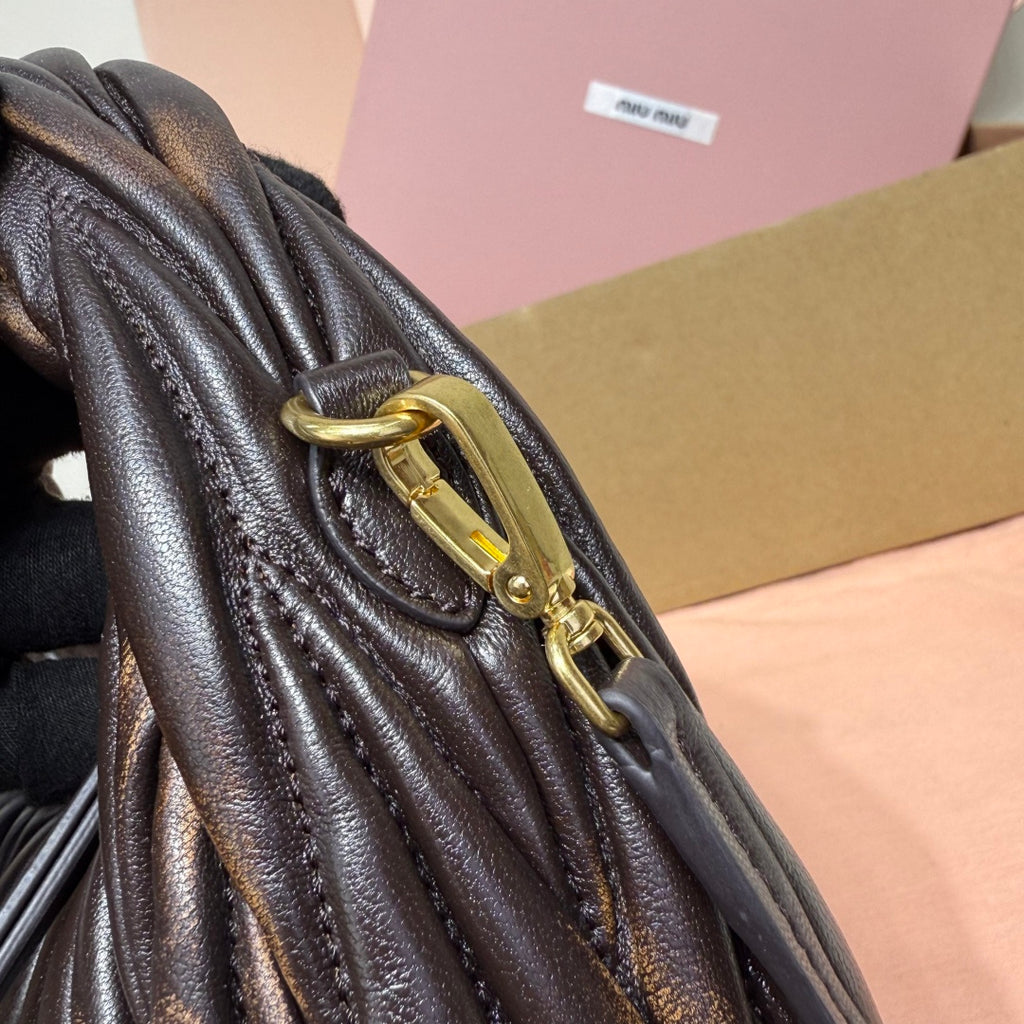 Miu Miu Wander Matelassé Hobo Bag – Dark Brown