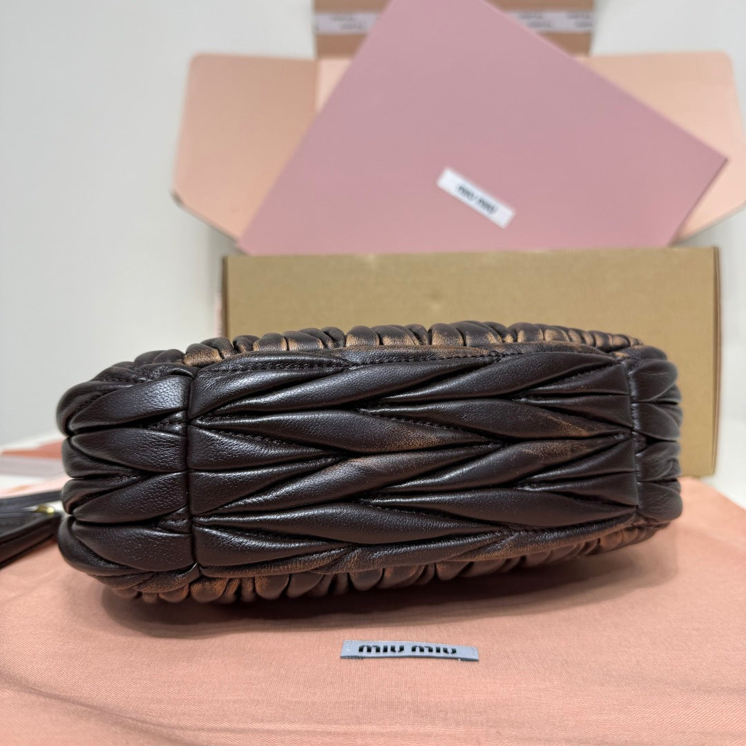 Miu Miu Wander Matelassé Hobo Bag – Dark Brown