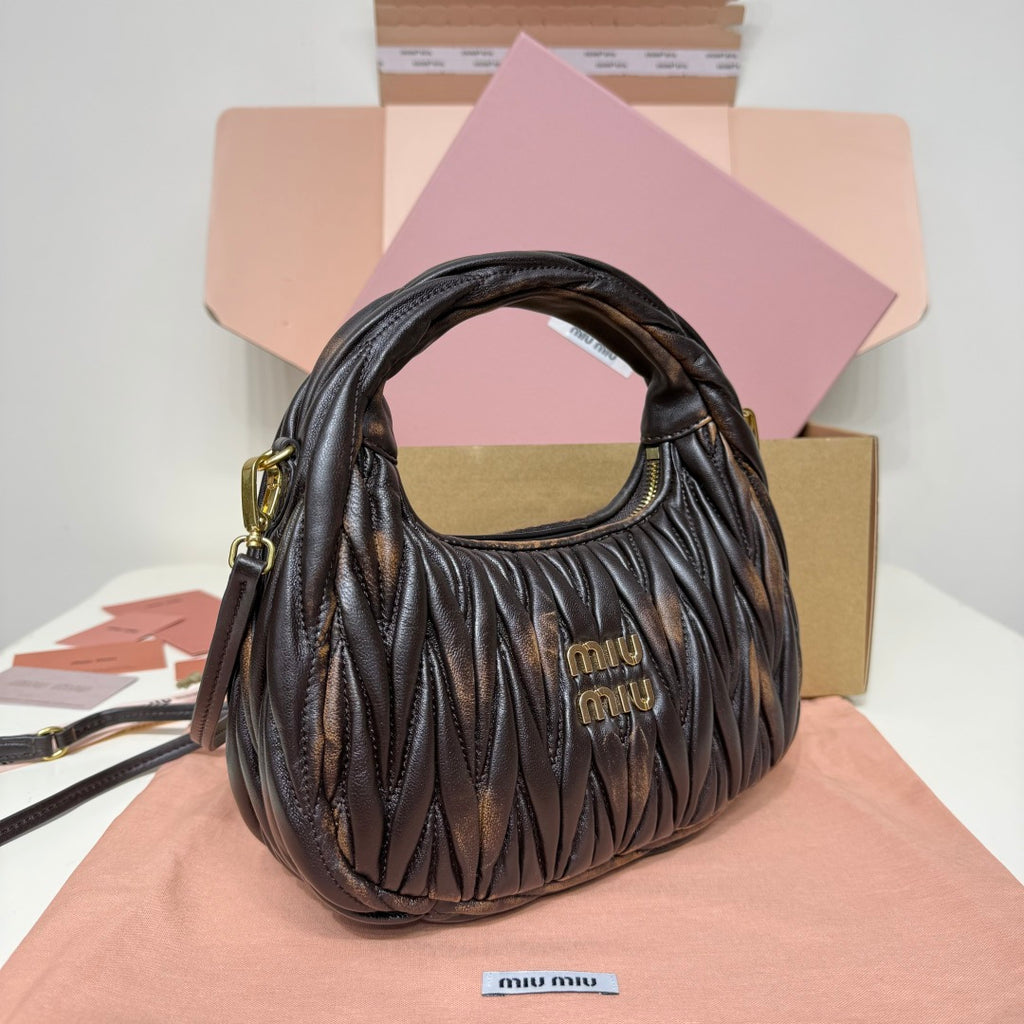 Miu Miu Wander Matelassé Hobo Bag – Dark Brown
