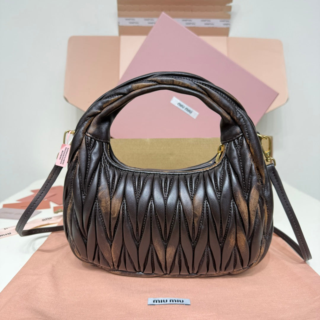 Miu Miu Wander Matelassé Hobo Bag – Dark Brown
