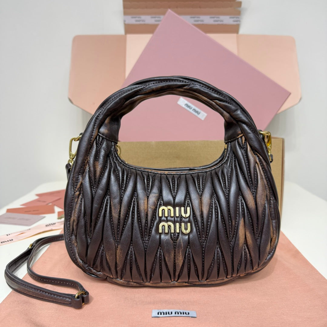 Miu Miu Wander Matelassé Hobo Bag – Dark Brown