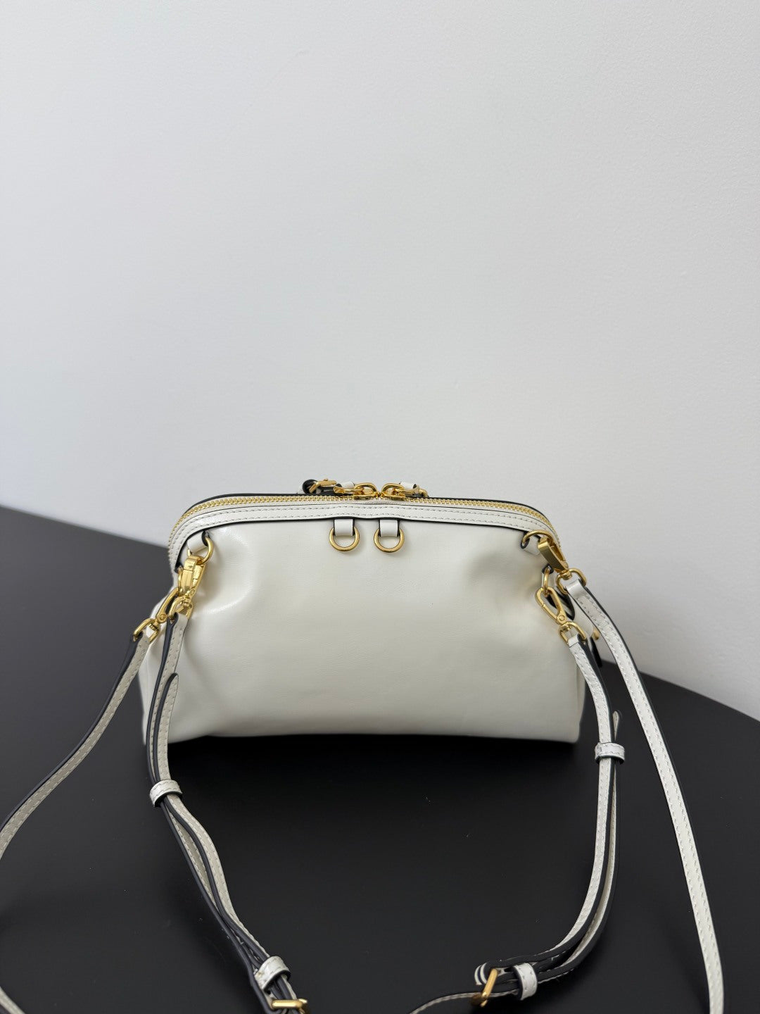 Miu Miu Leather Drawstring Shoulder Bag – White