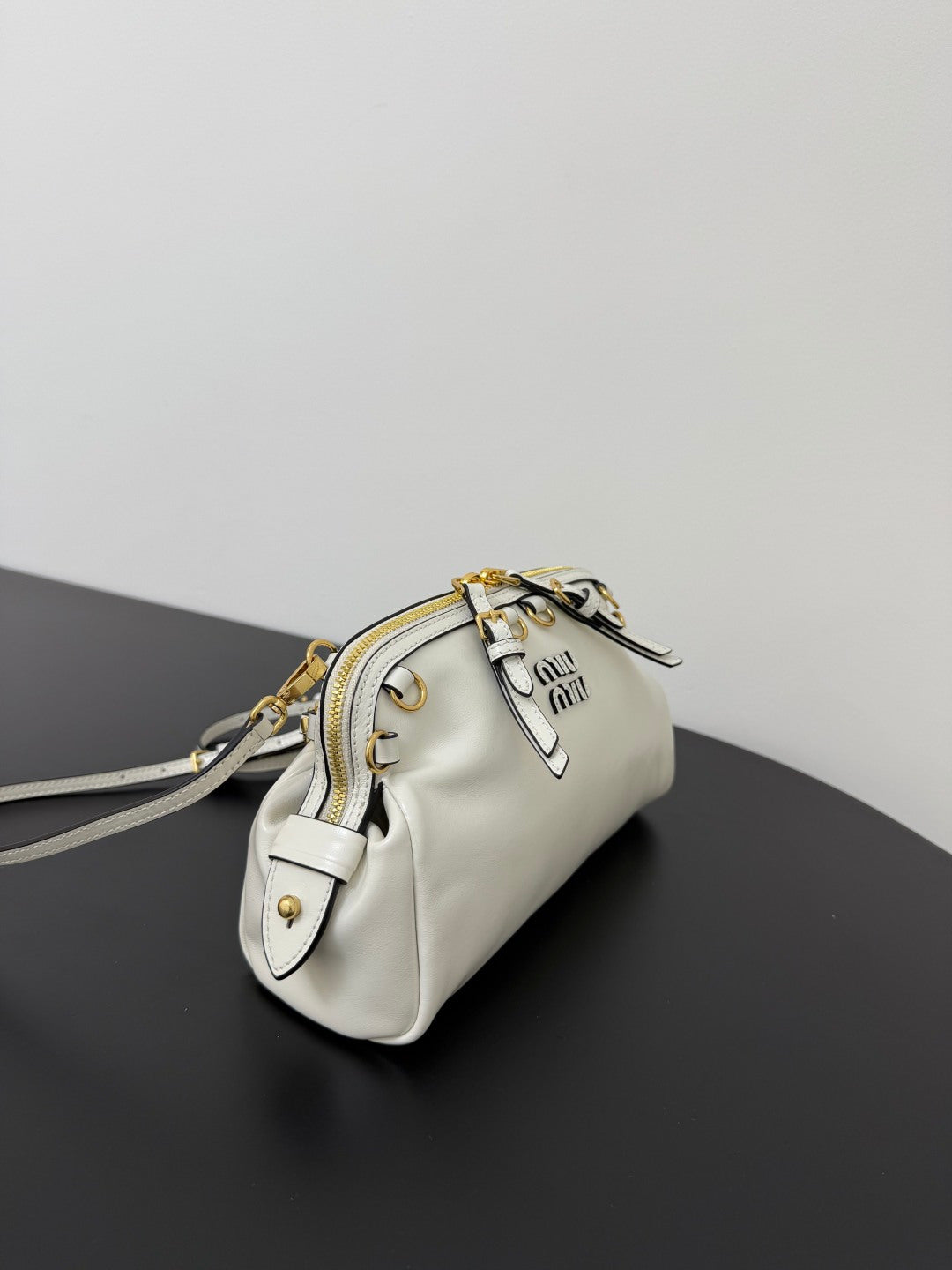 Miu Miu Leather Drawstring Shoulder Bag – White