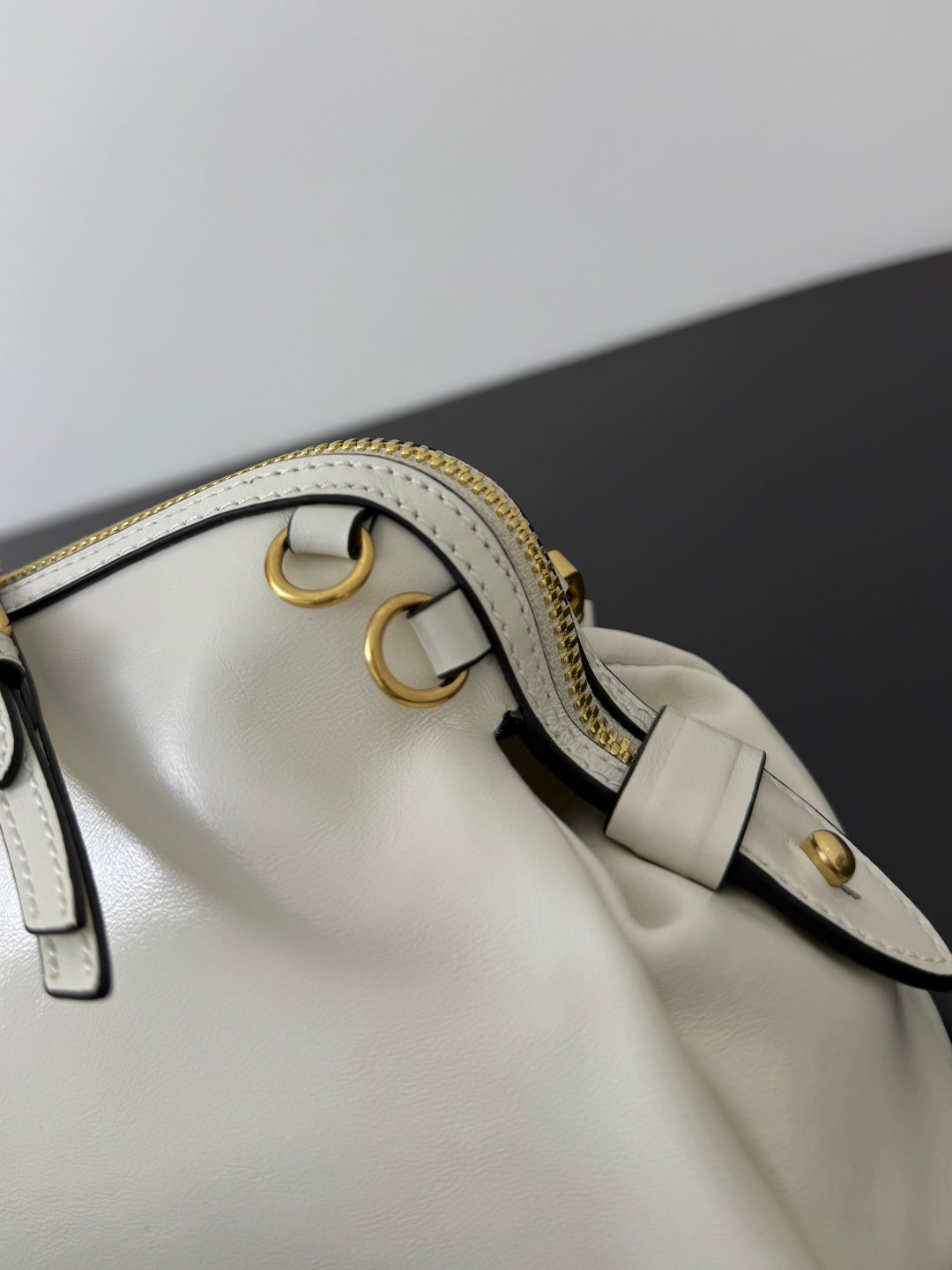 Miu Miu Leather Drawstring Shoulder Bag – White