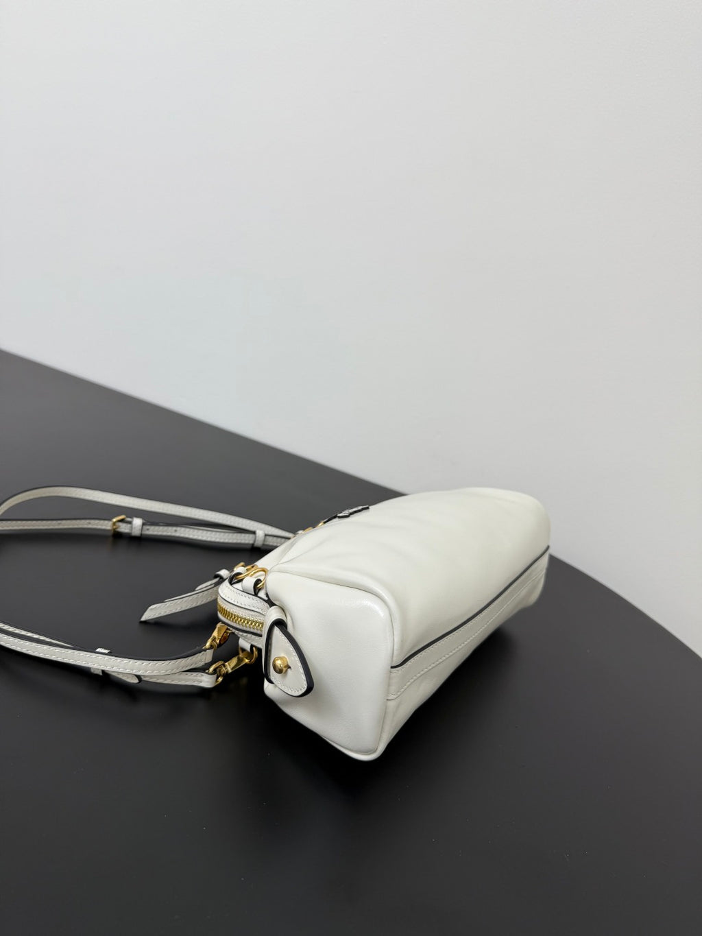 Miu Miu Leather Drawstring Shoulder Bag – White