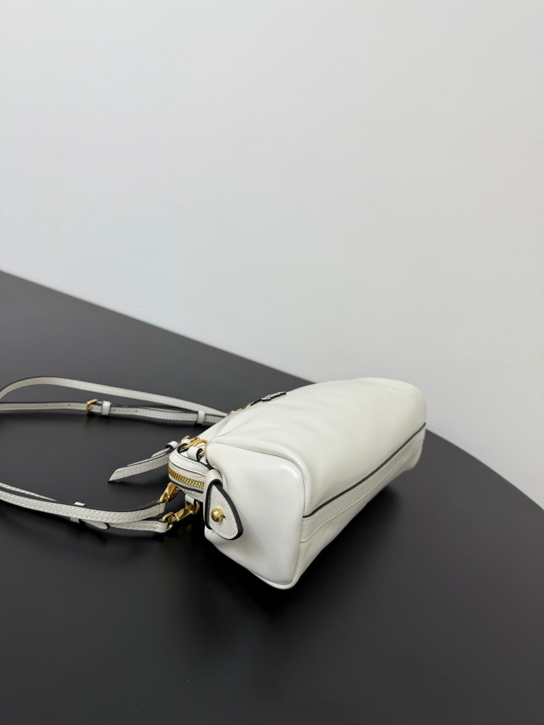 Miu Miu Leather Drawstring Shoulder Bag – White