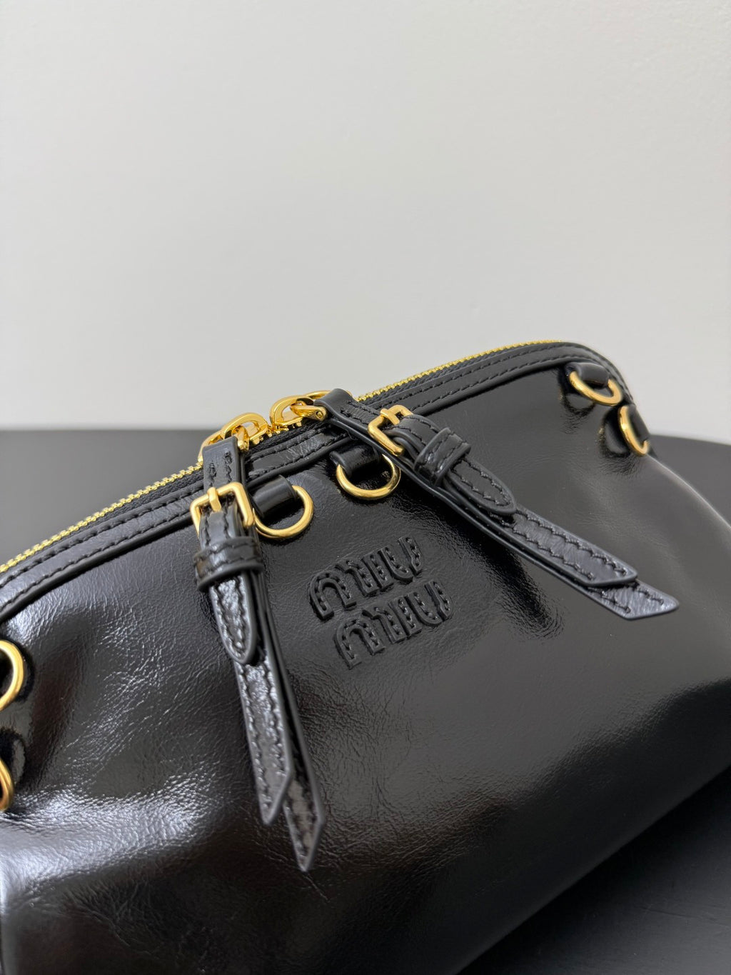 Miu Miu Leather Drawstring Shoulder Bag – Black