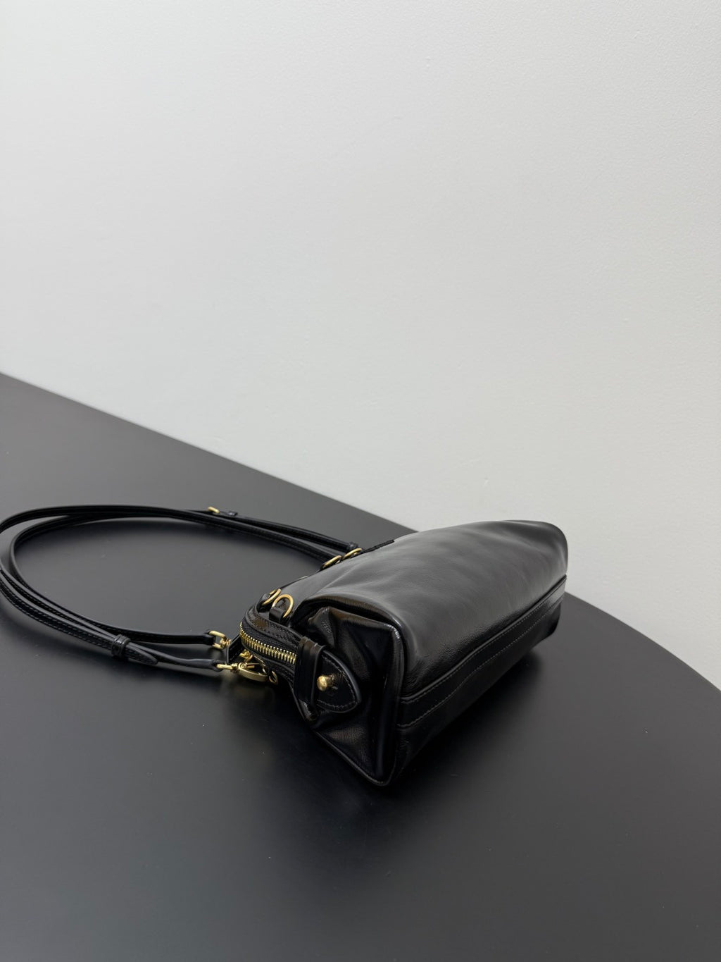Miu Miu Leather Drawstring Shoulder Bag – Black