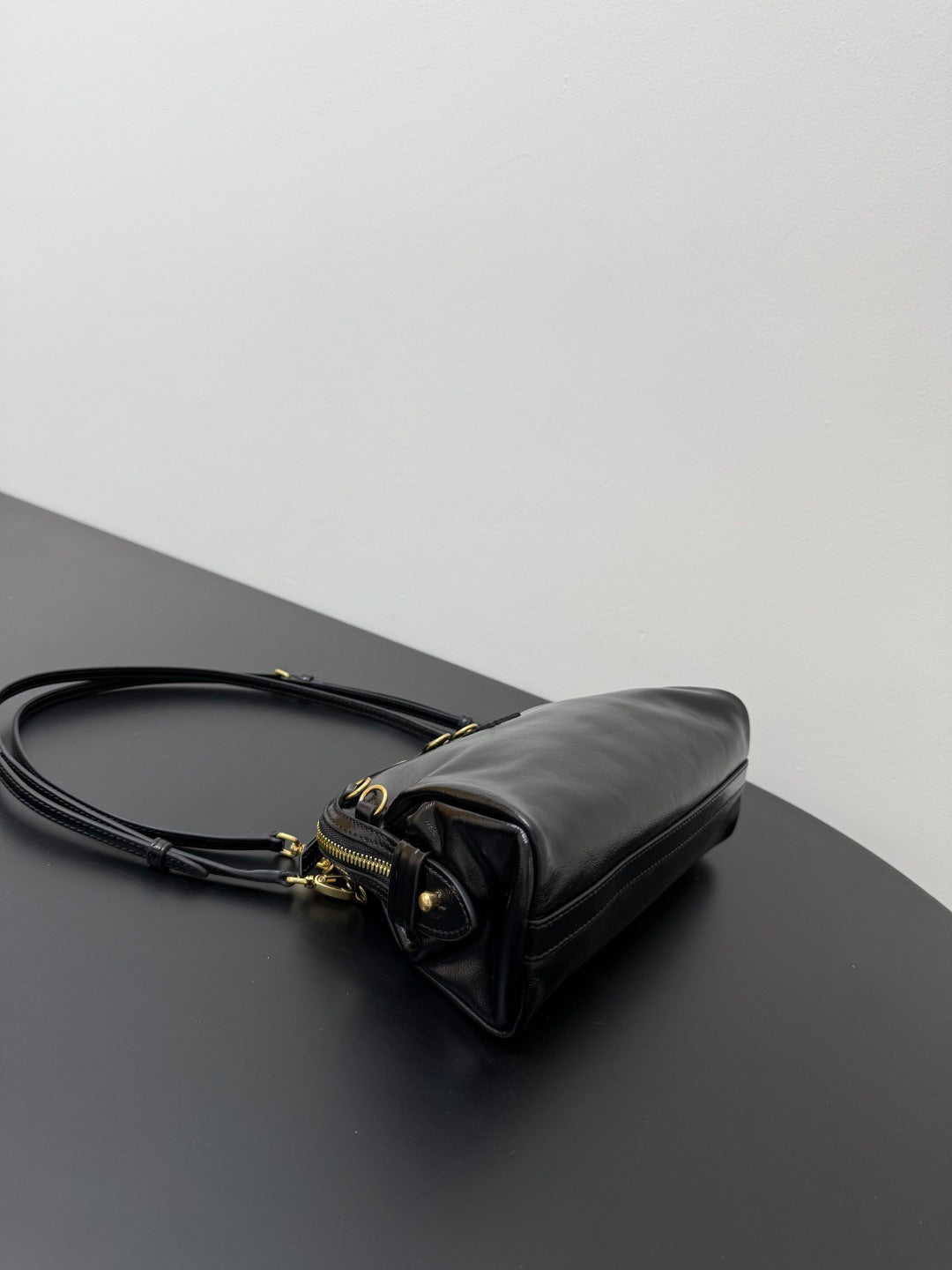 Miu Miu Leather Drawstring Shoulder Bag – Black