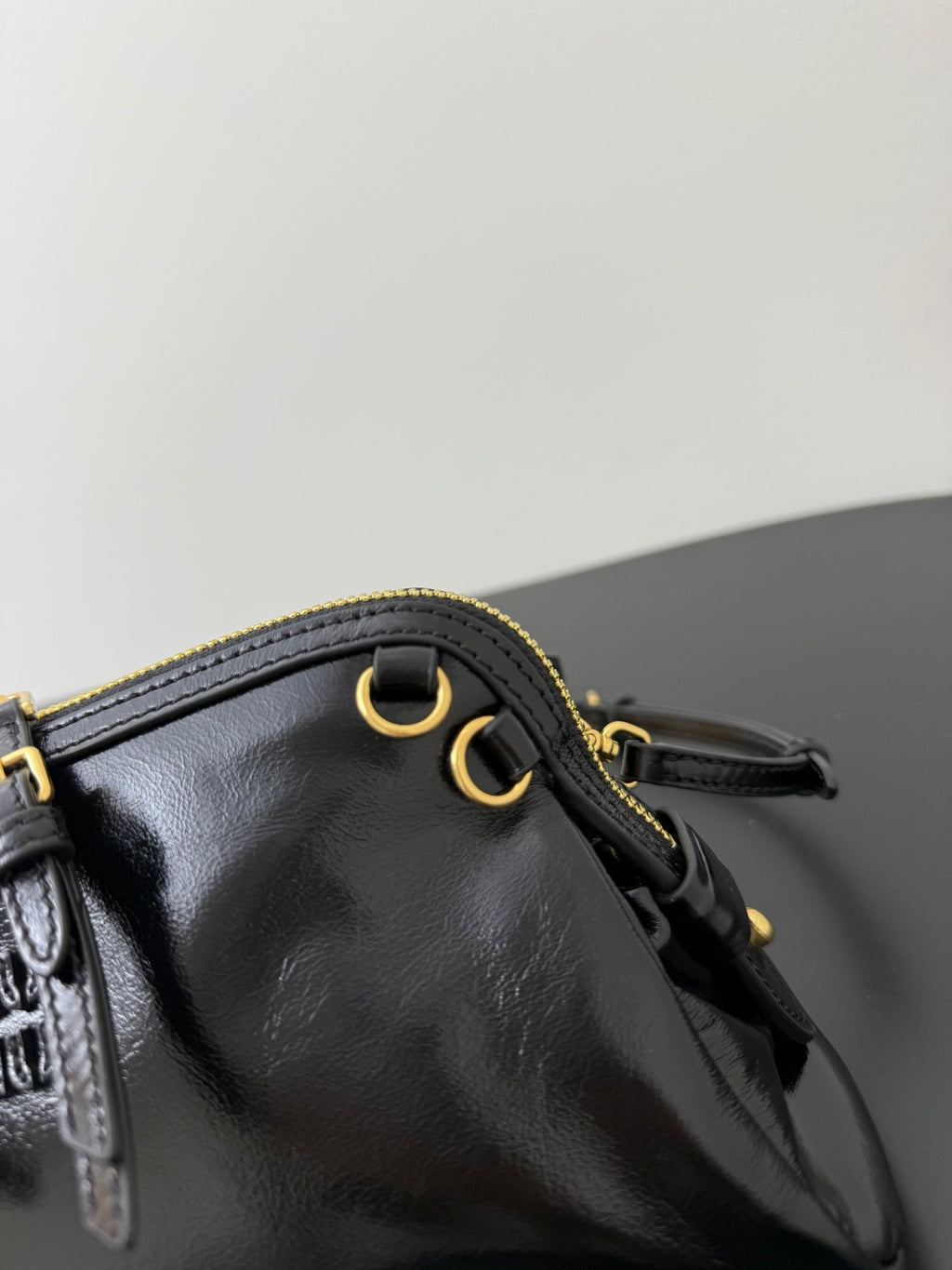 Miu Miu Leather Drawstring Shoulder Bag – Black