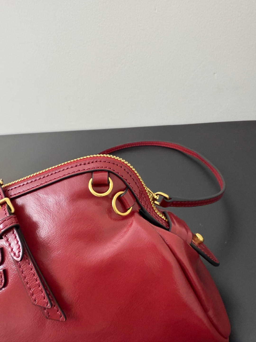Miu Miu Leather Drawstring Shoulder Bag – Red