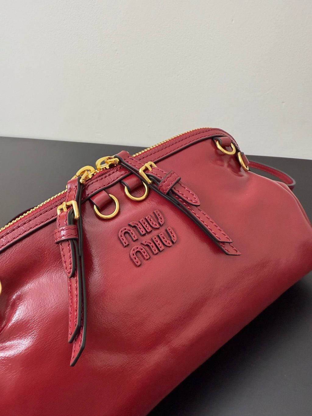 Miu Miu Leather Drawstring Shoulder Bag – Red