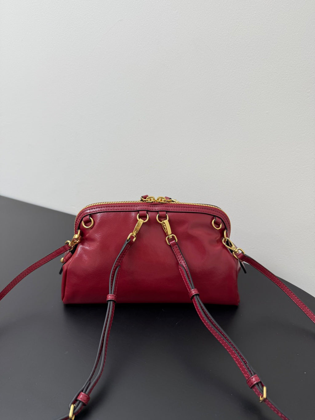 Miu Miu Leather Drawstring Shoulder Bag – Red