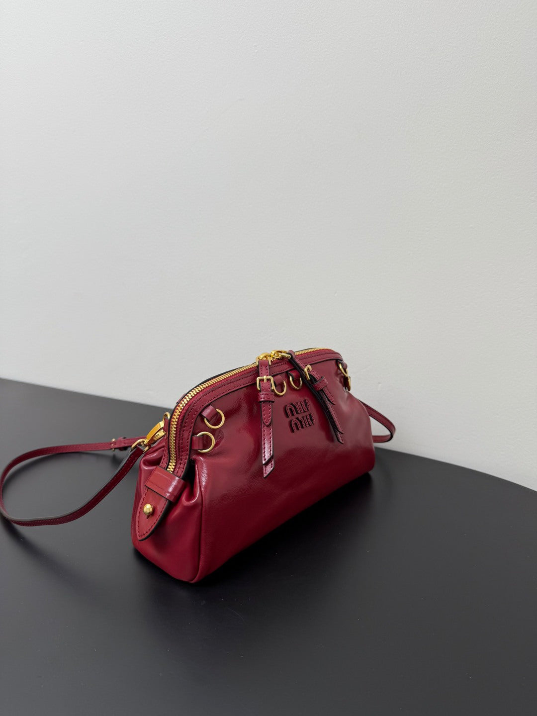 Miu Miu Leather Drawstring Shoulder Bag – Red