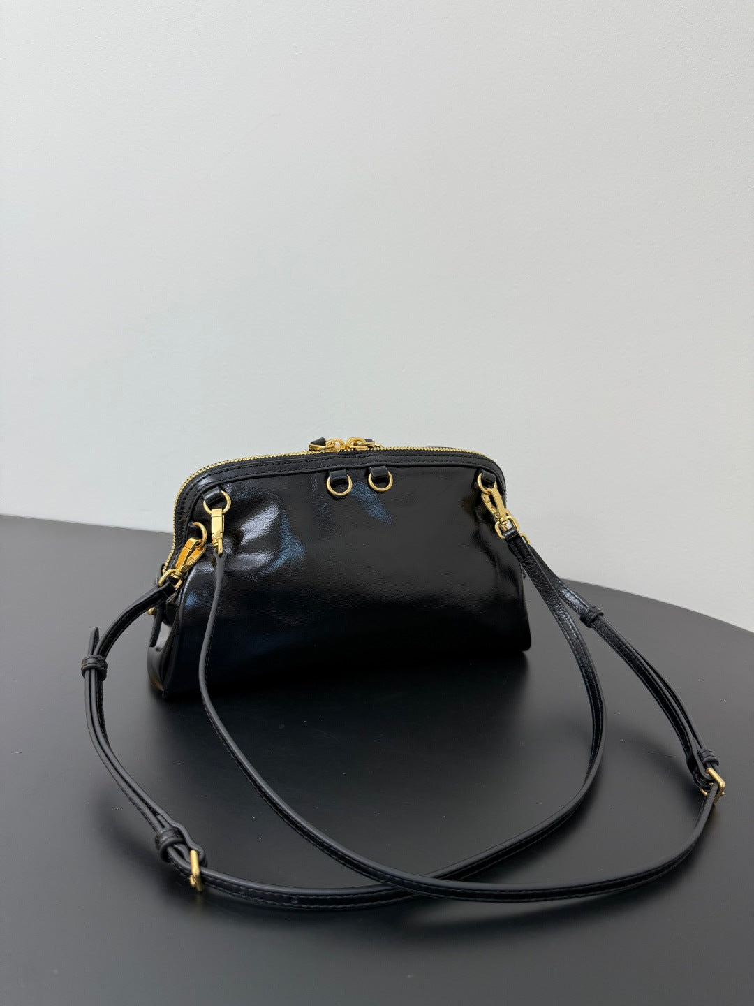 Miu Miu Leather Drawstring Shoulder Bag – Black
