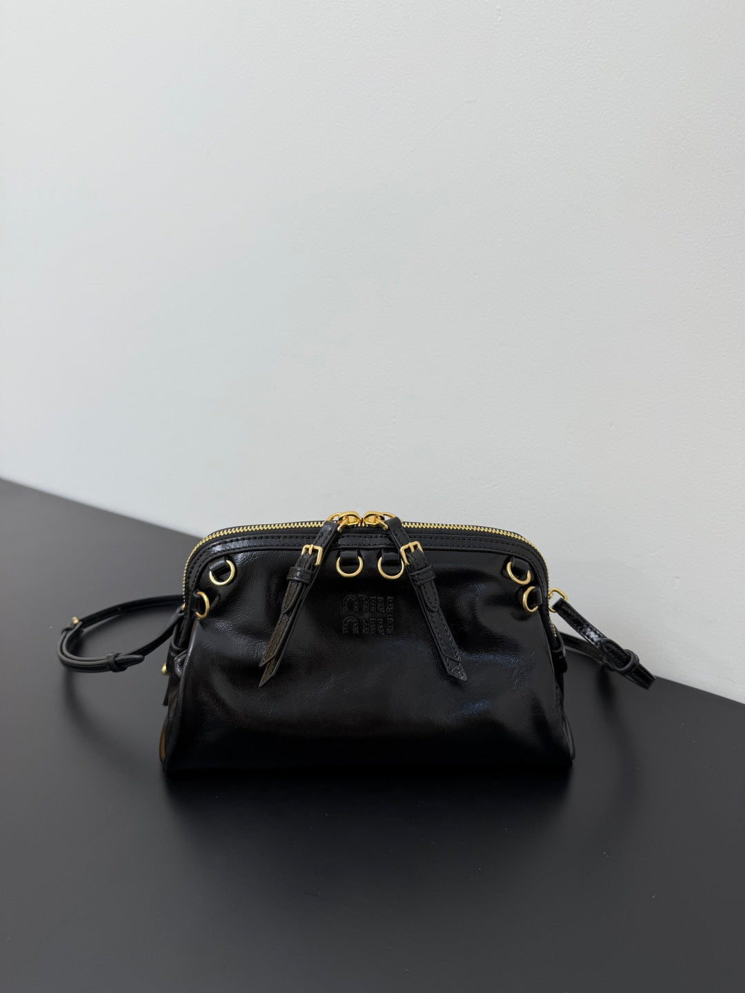 Miu Miu Leather Drawstring Shoulder Bag – Black