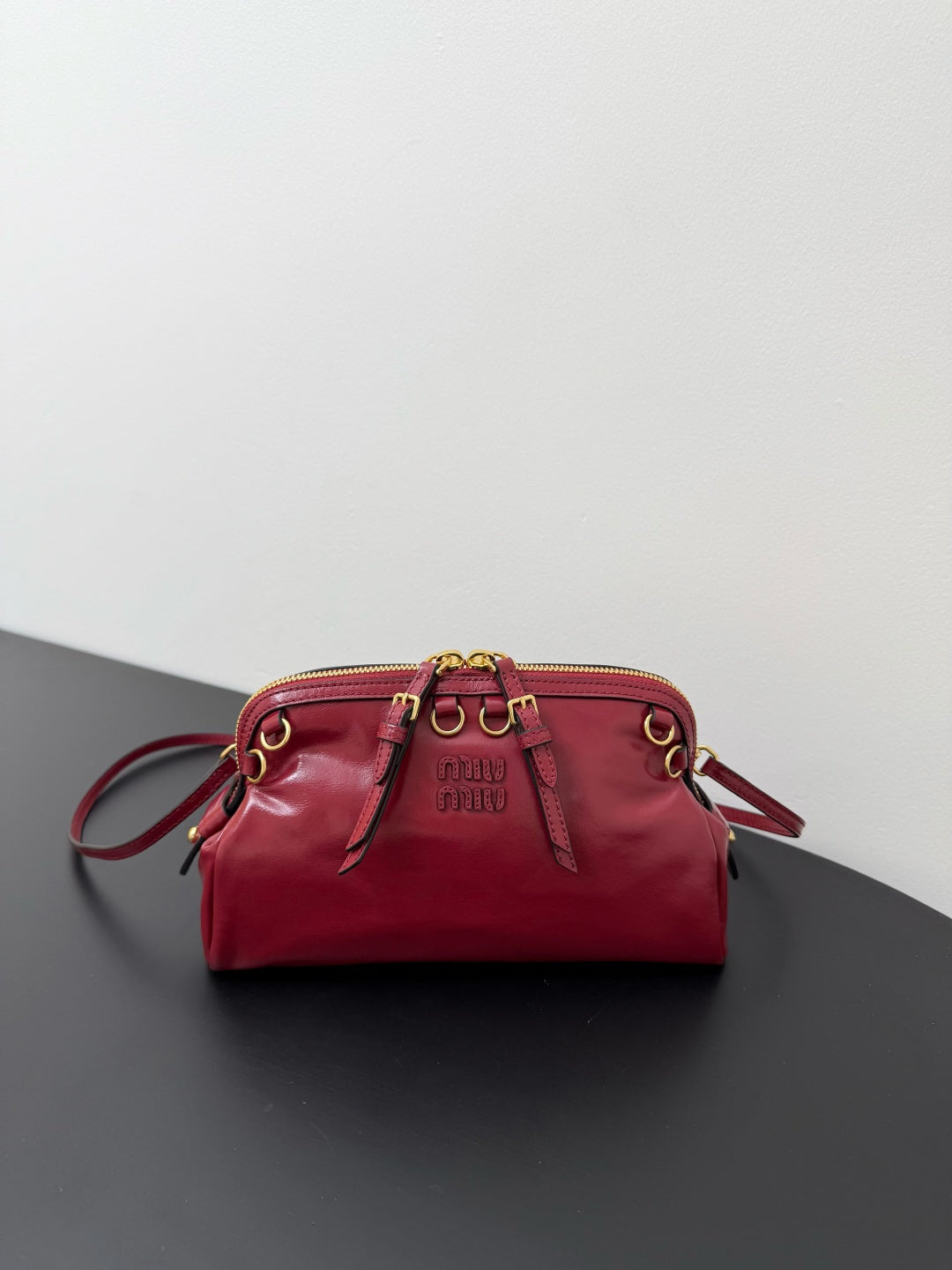 Miu Miu Leather Drawstring Shoulder Bag – Red