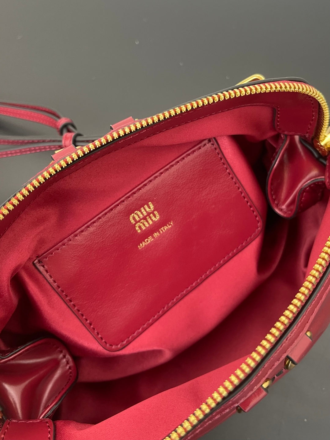 Miu Miu Leather Drawstring Shoulder Bag – Red