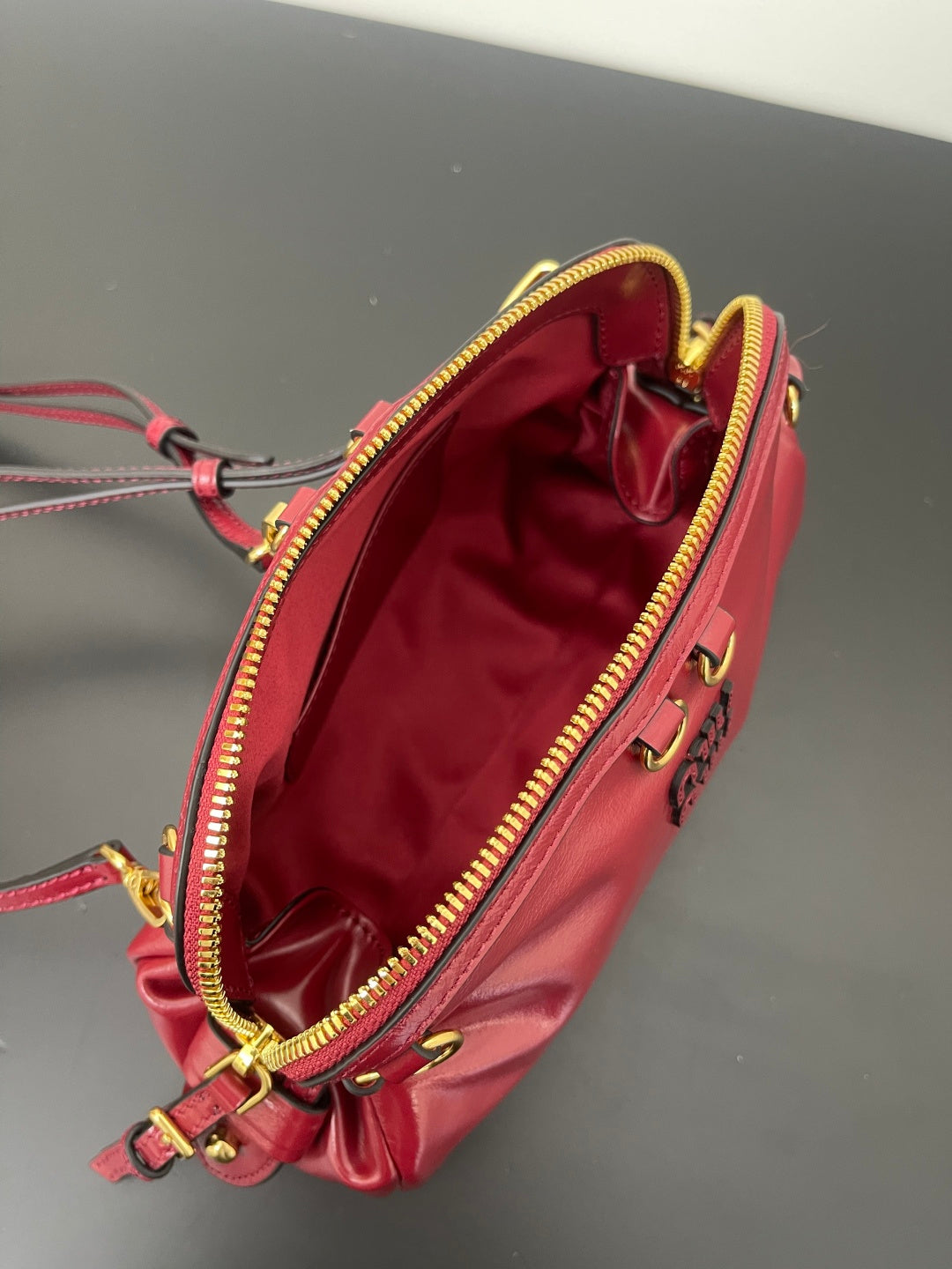 Miu Miu Leather Drawstring Shoulder Bag – Red
