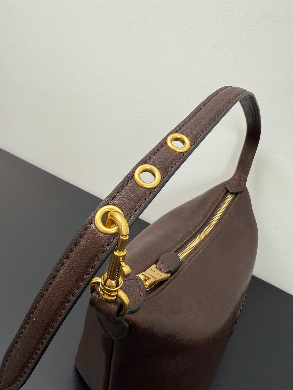 Miu Miu Leather Hobo Bag – Dark Brown