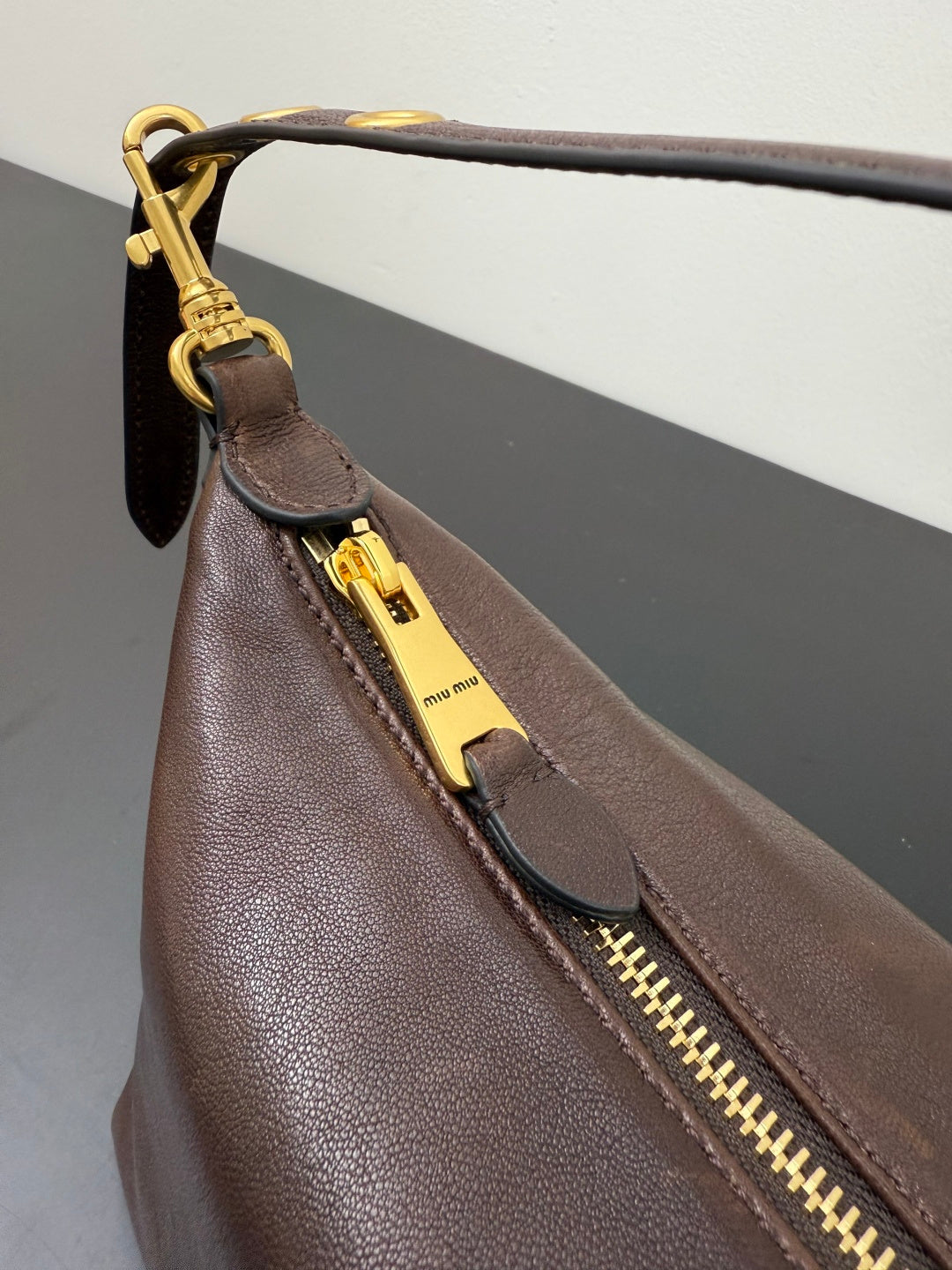 Miu Miu Leather Hobo Bag – Dark Brown