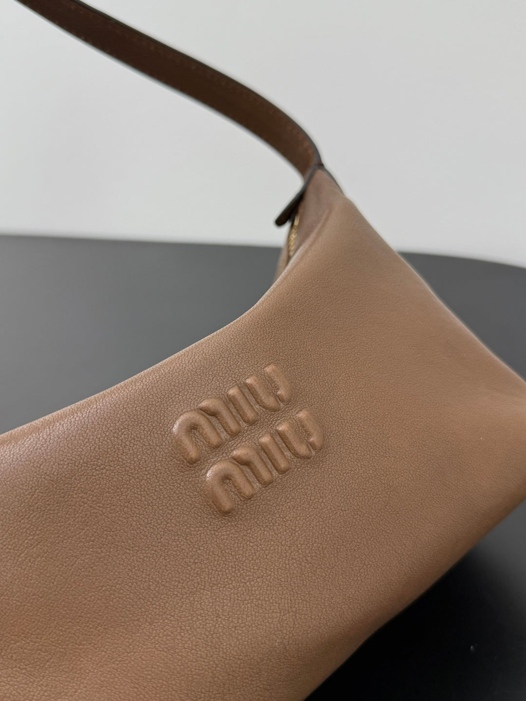 Miu Miu Leather Hobo Bag – Taupe Brown