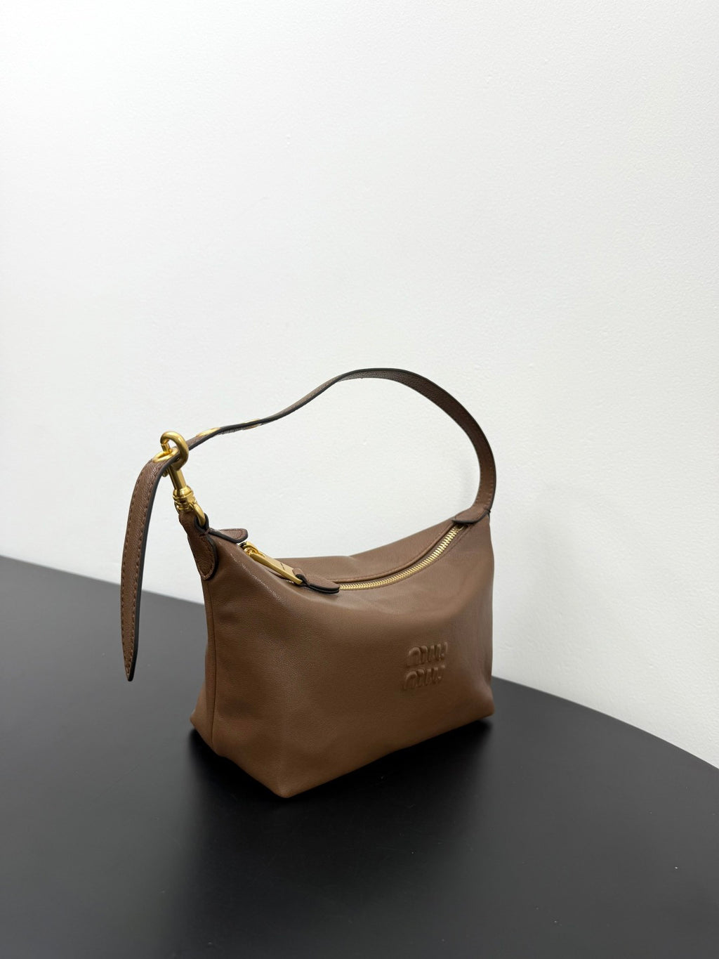 Miu Miu Leather Hobo Bag – Taupe Brown