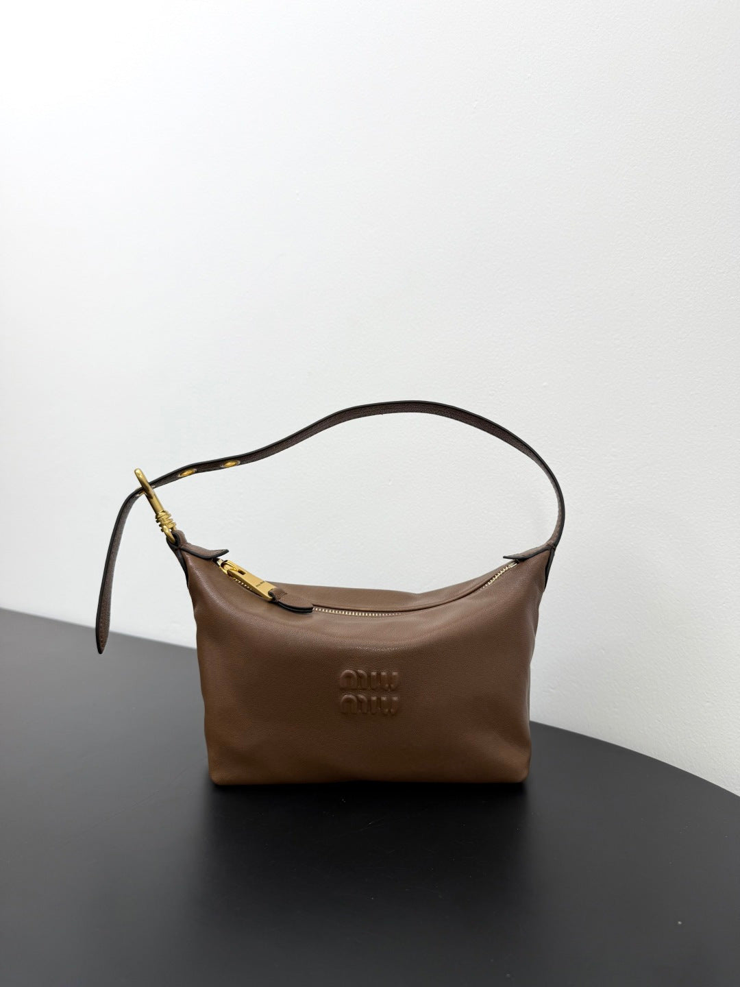 Miu Miu Leather Hobo Bag – Taupe Brown
