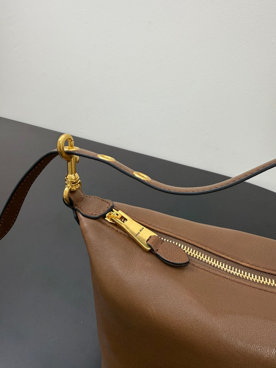 Miu Miu Leather Hobo Bag – Taupe Brown