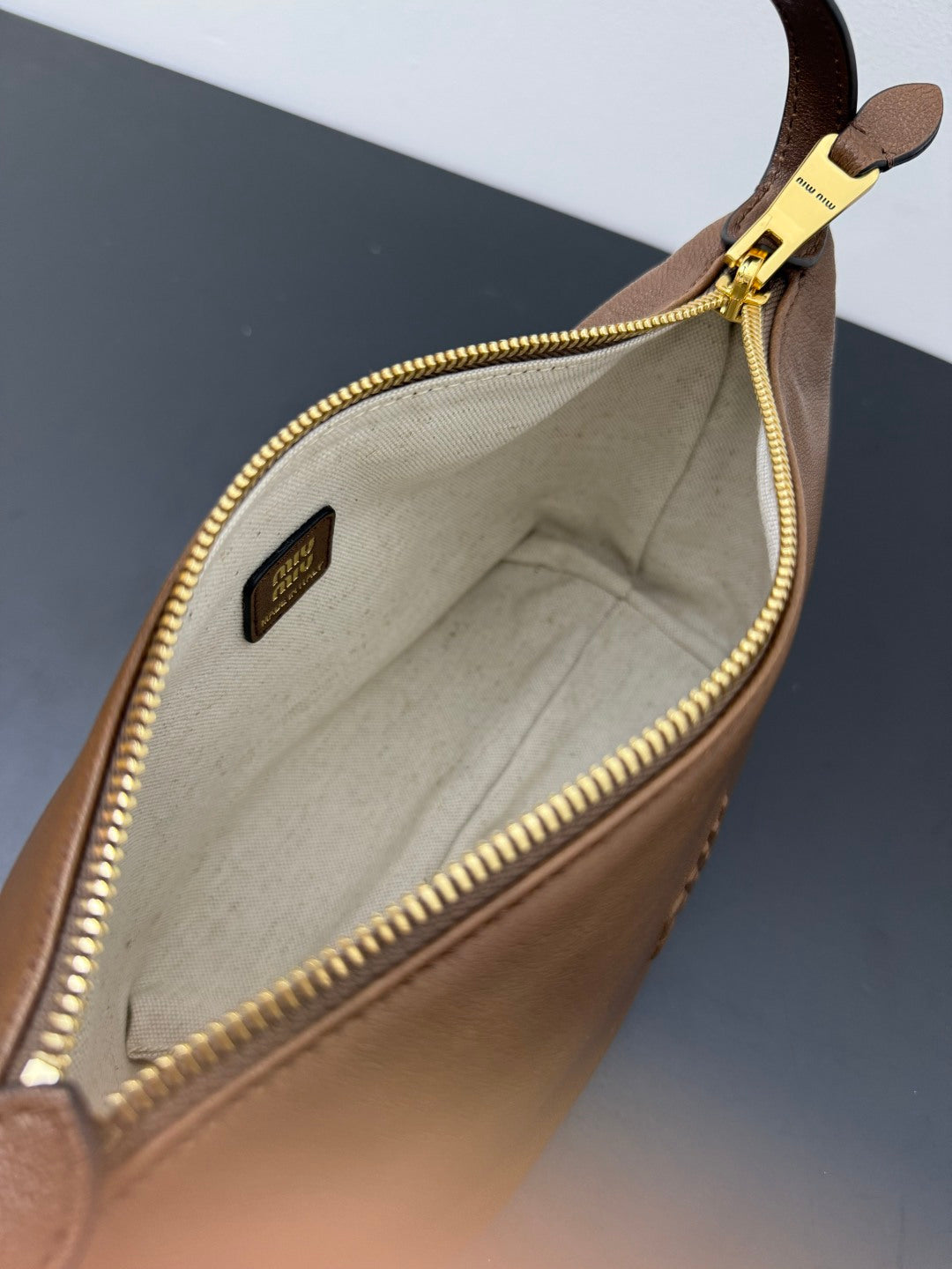 Miu Miu Leather Hobo Bag – Taupe Brown