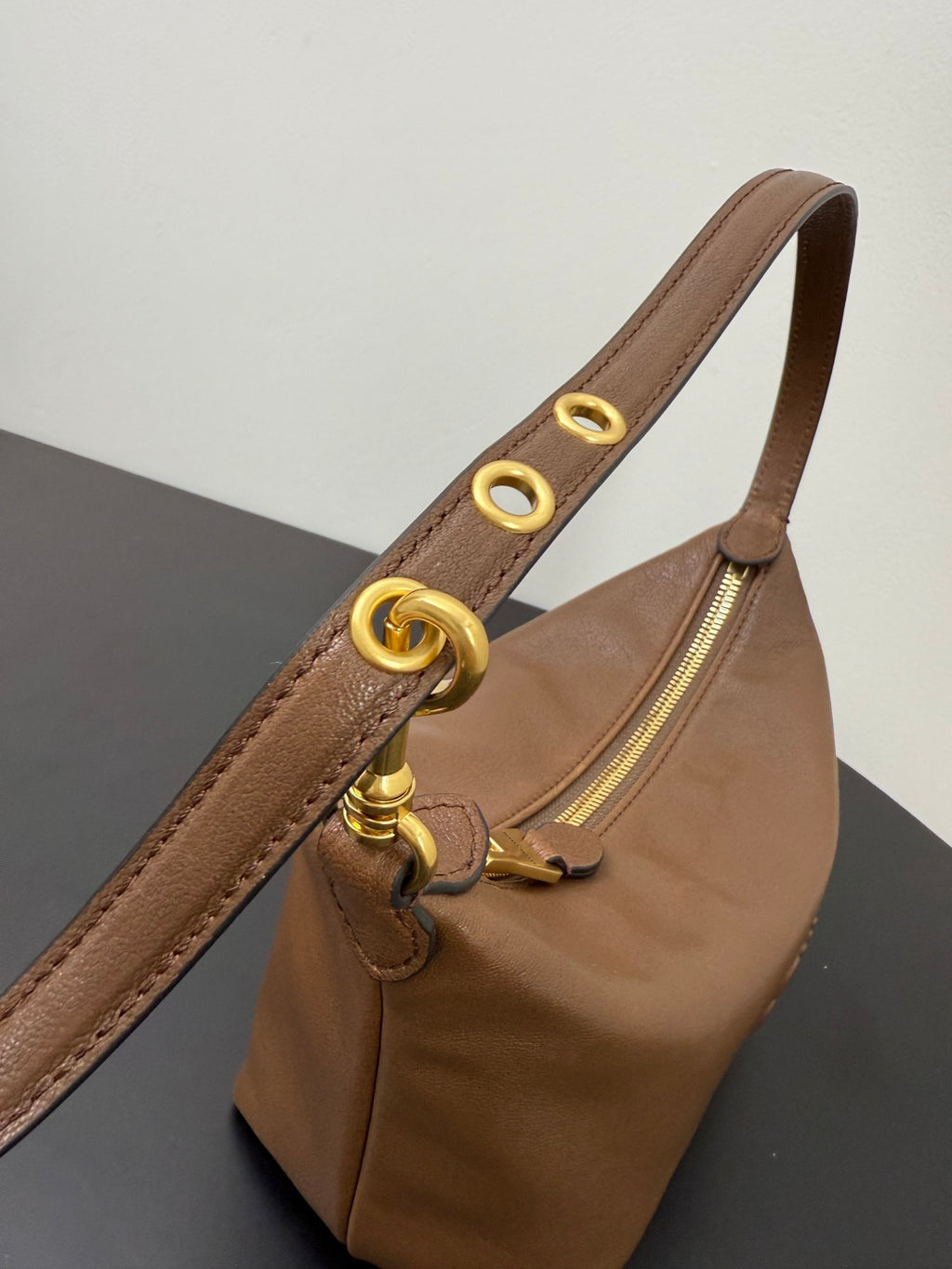 Miu Miu Leather Hobo Bag – Taupe Brown