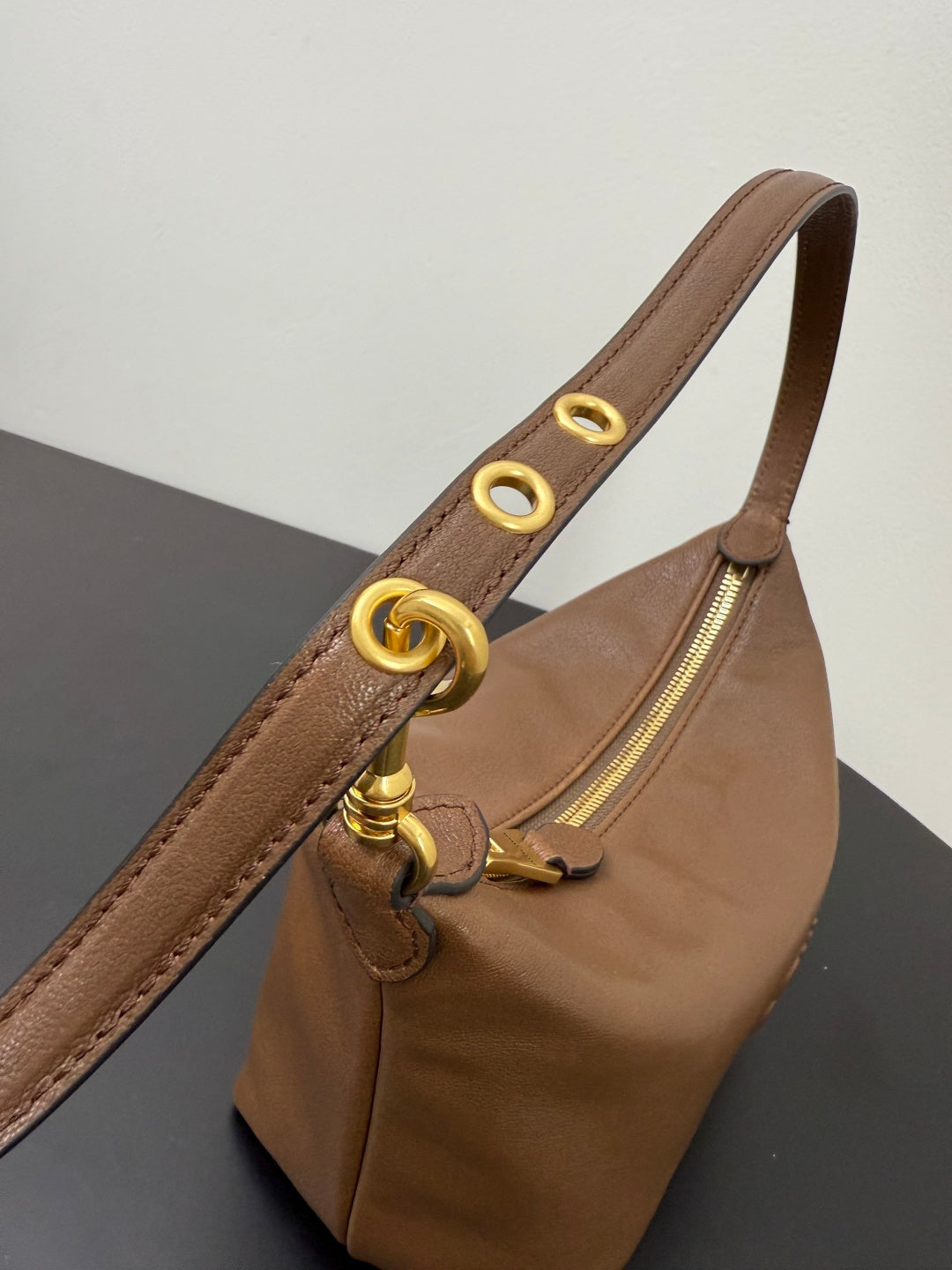 Miu Miu Leather Hobo Bag – Taupe Brown