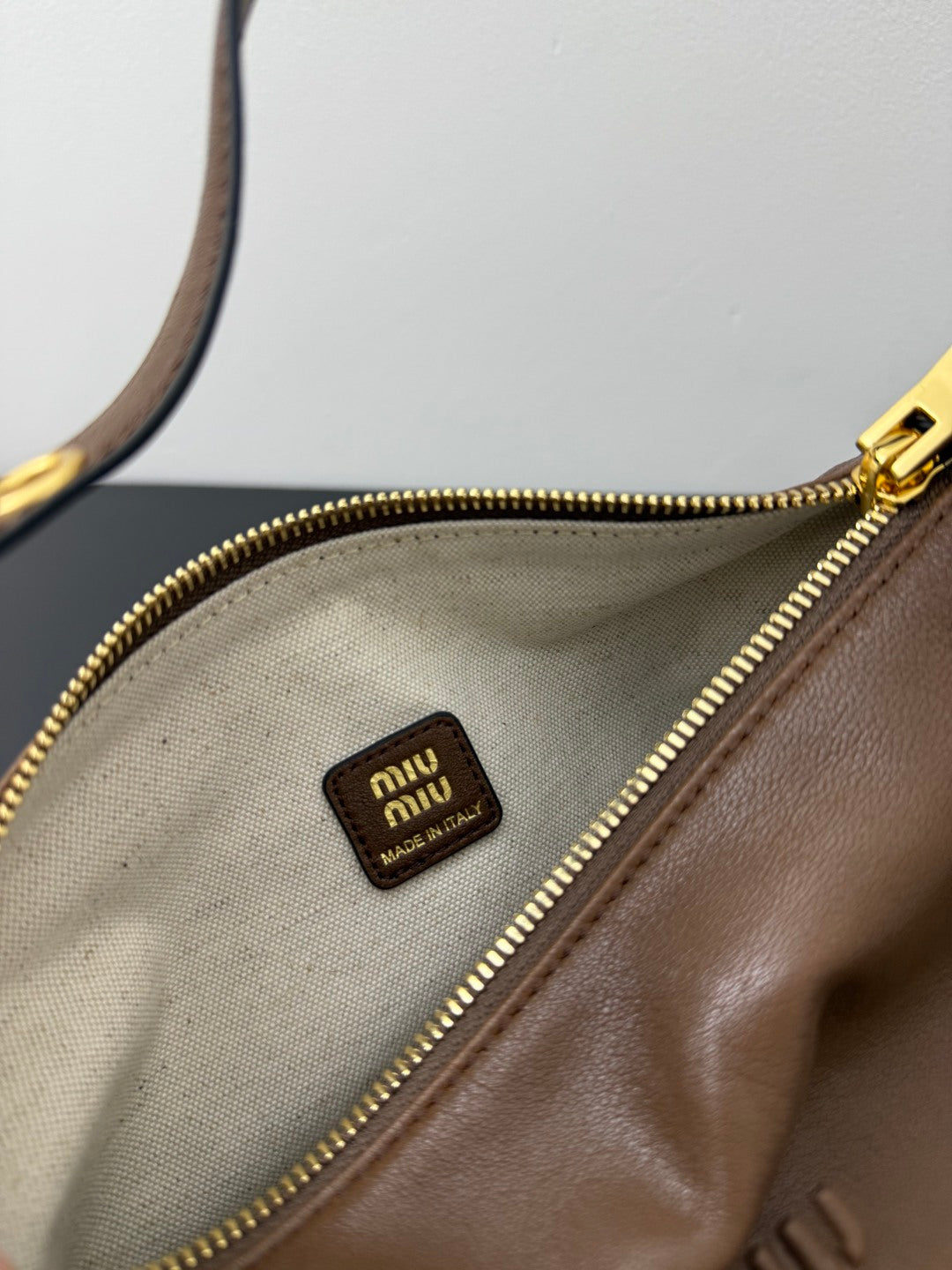 Miu Miu Leather Hobo Bag – Taupe Brown