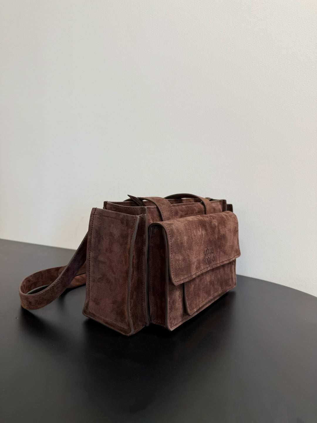 Miu Miu Suede Flap Tote Bag – Dark Brown