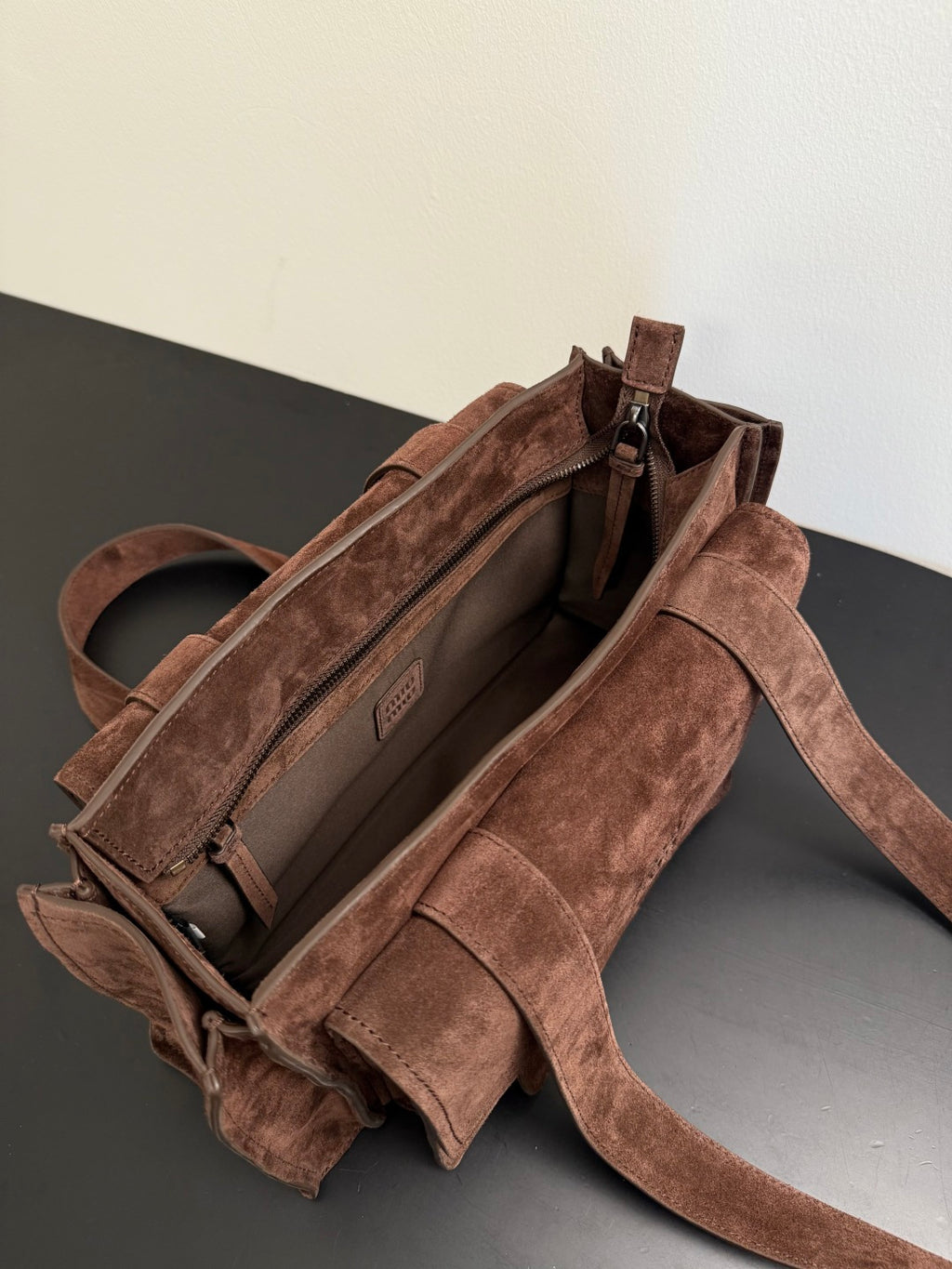 Miu Miu Suede Flap Tote Bag – Dark Brown